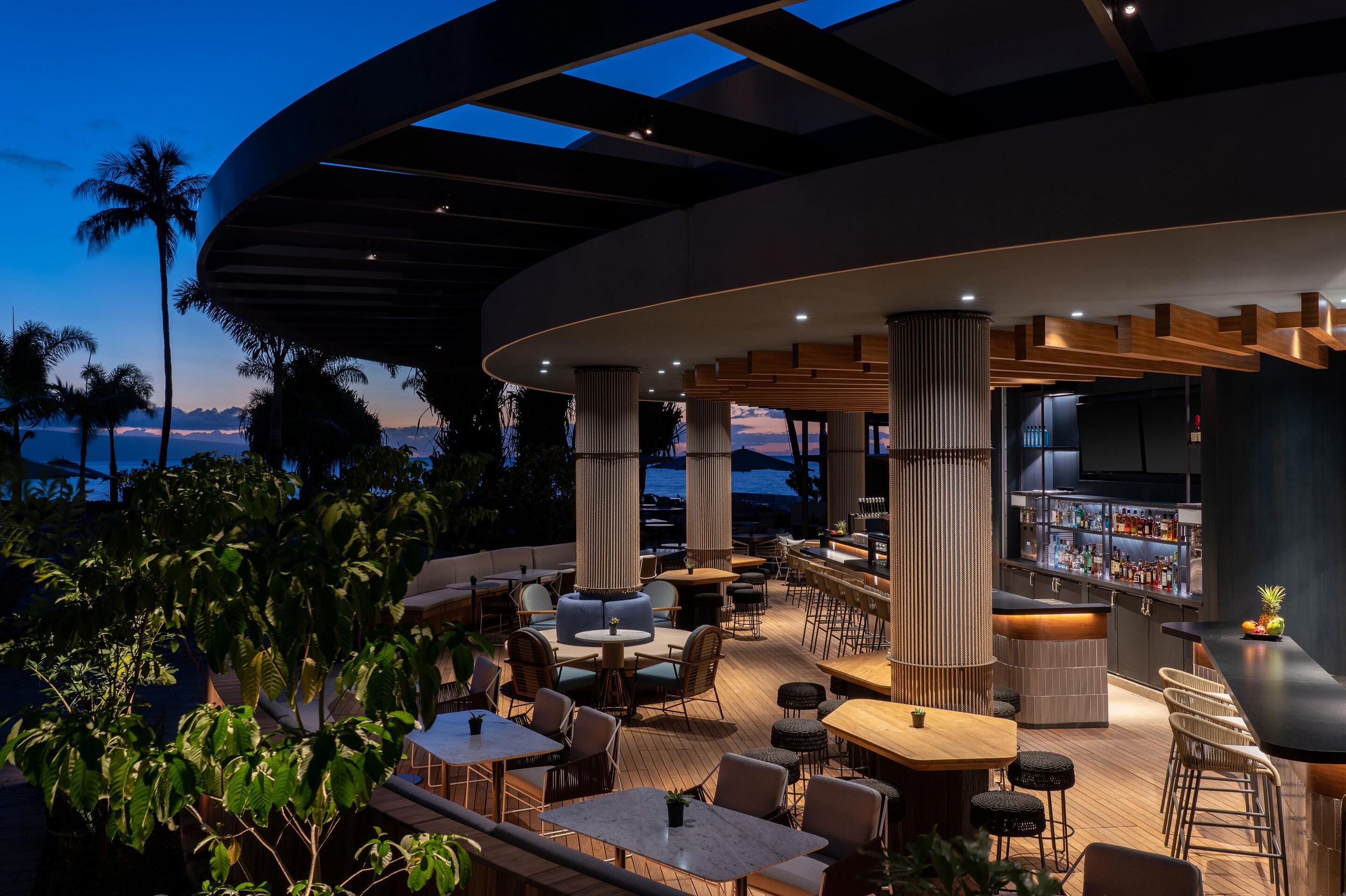 Outdoor bar at dusk