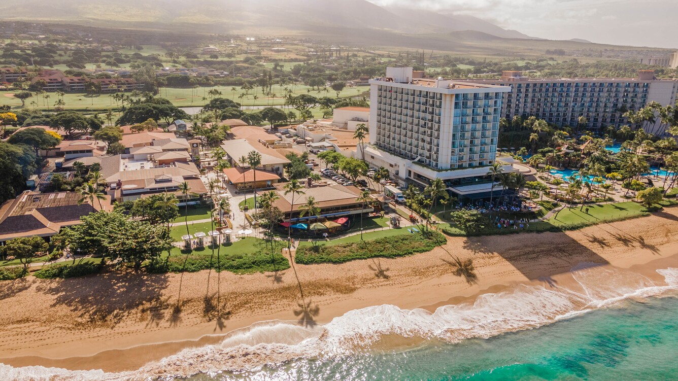 Hotel and village along beach