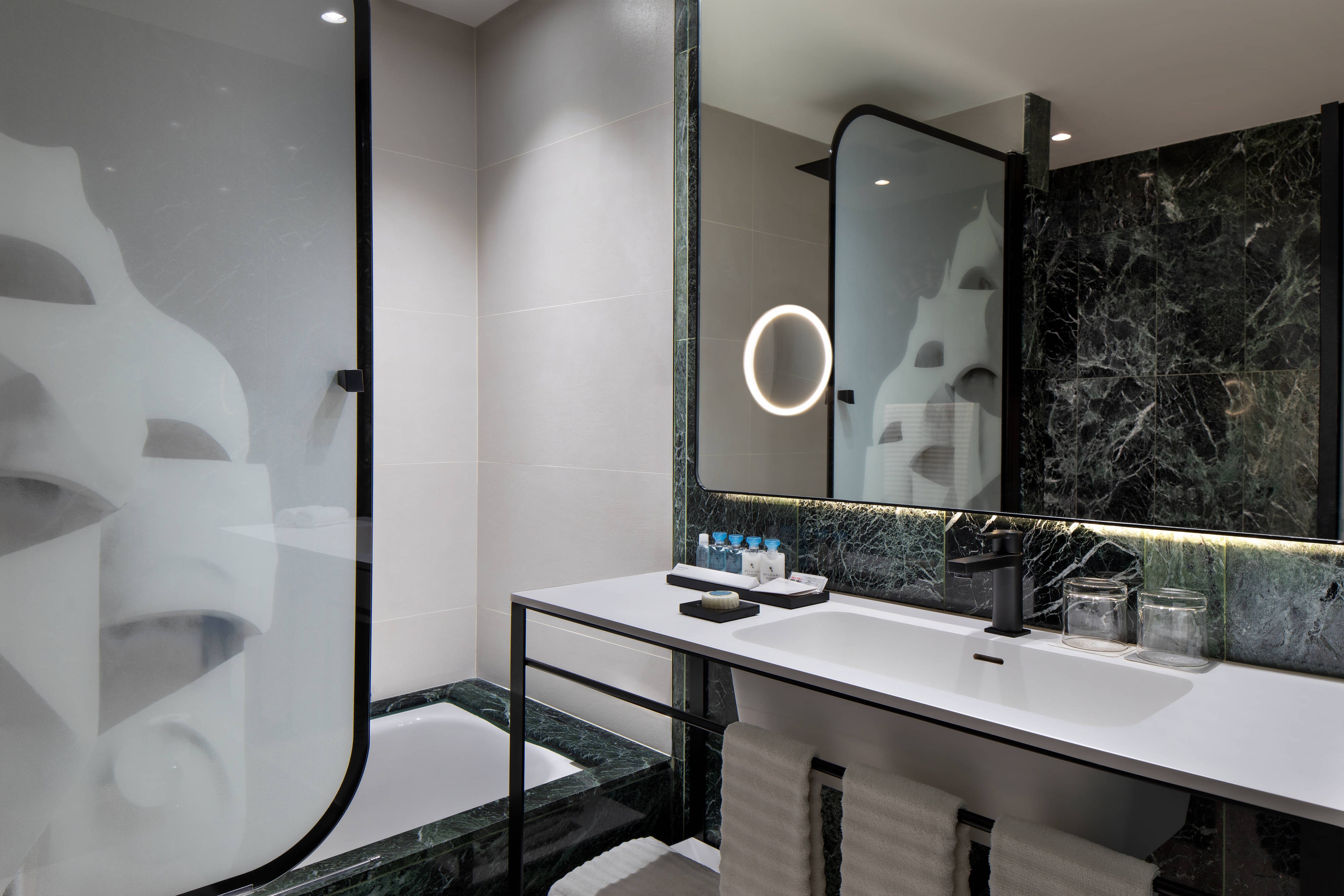 Enjoy marbled bathrooms and luxury toiletries.