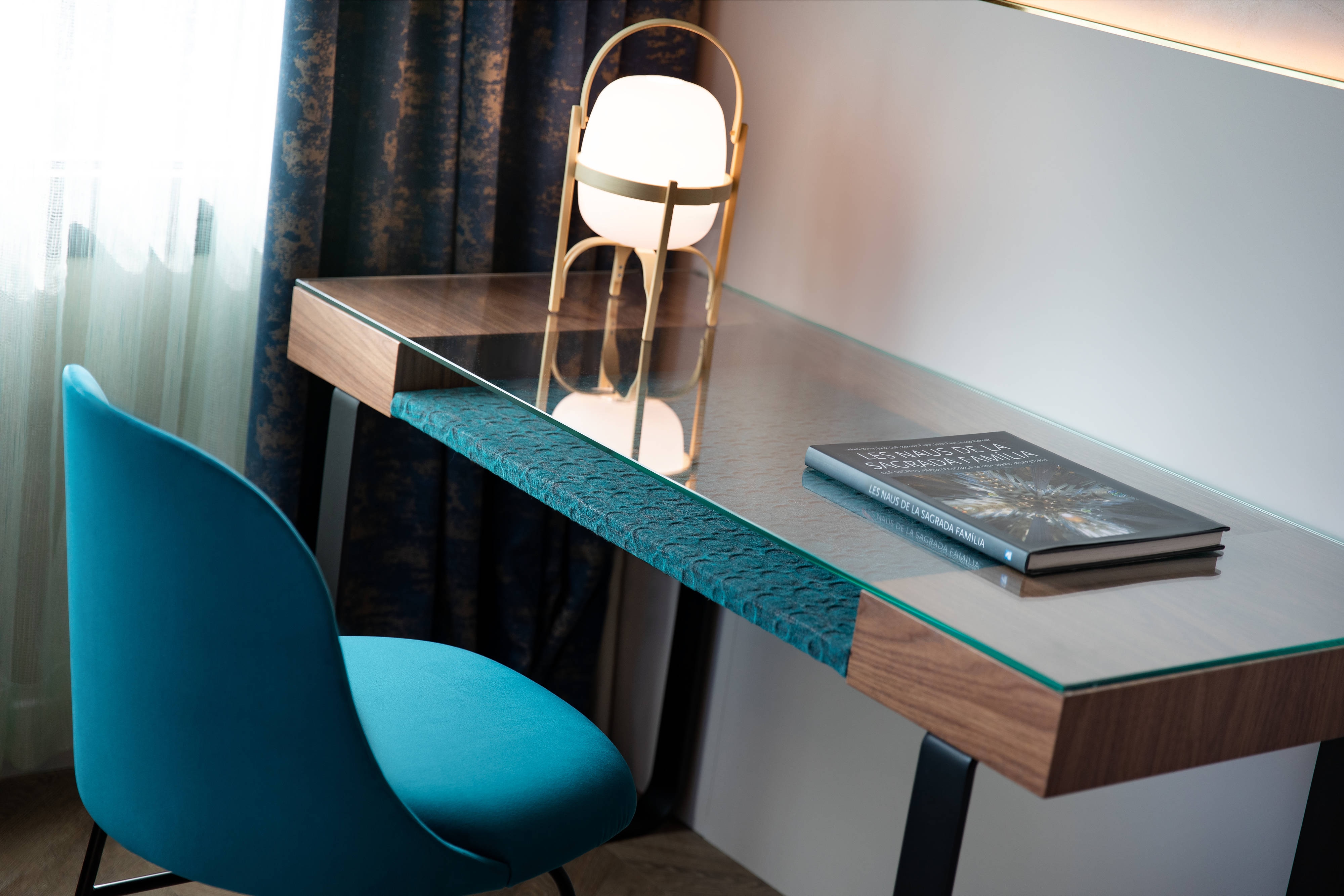 Designated working area in a guest room.