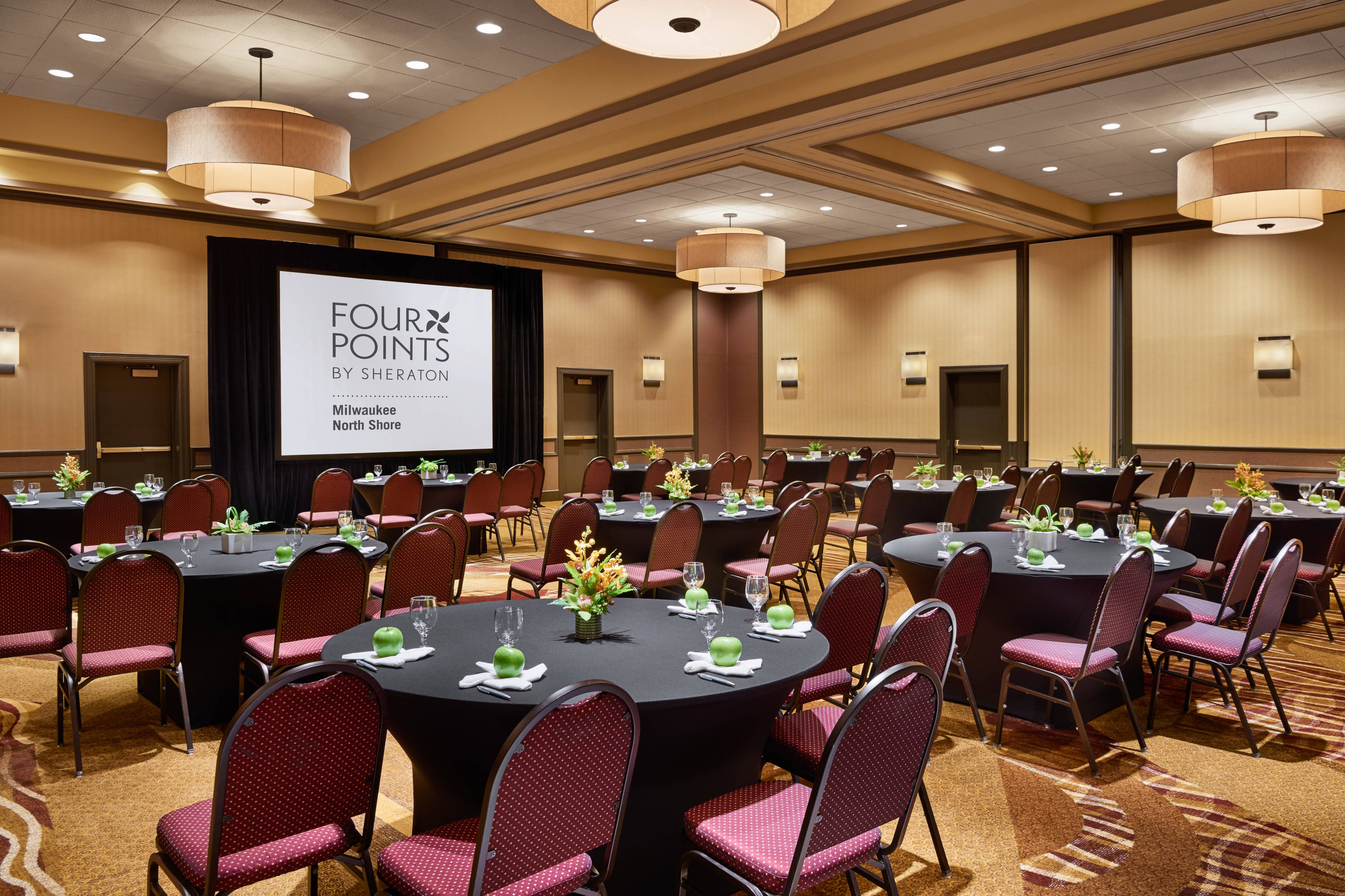 Banquet setup with projection screen