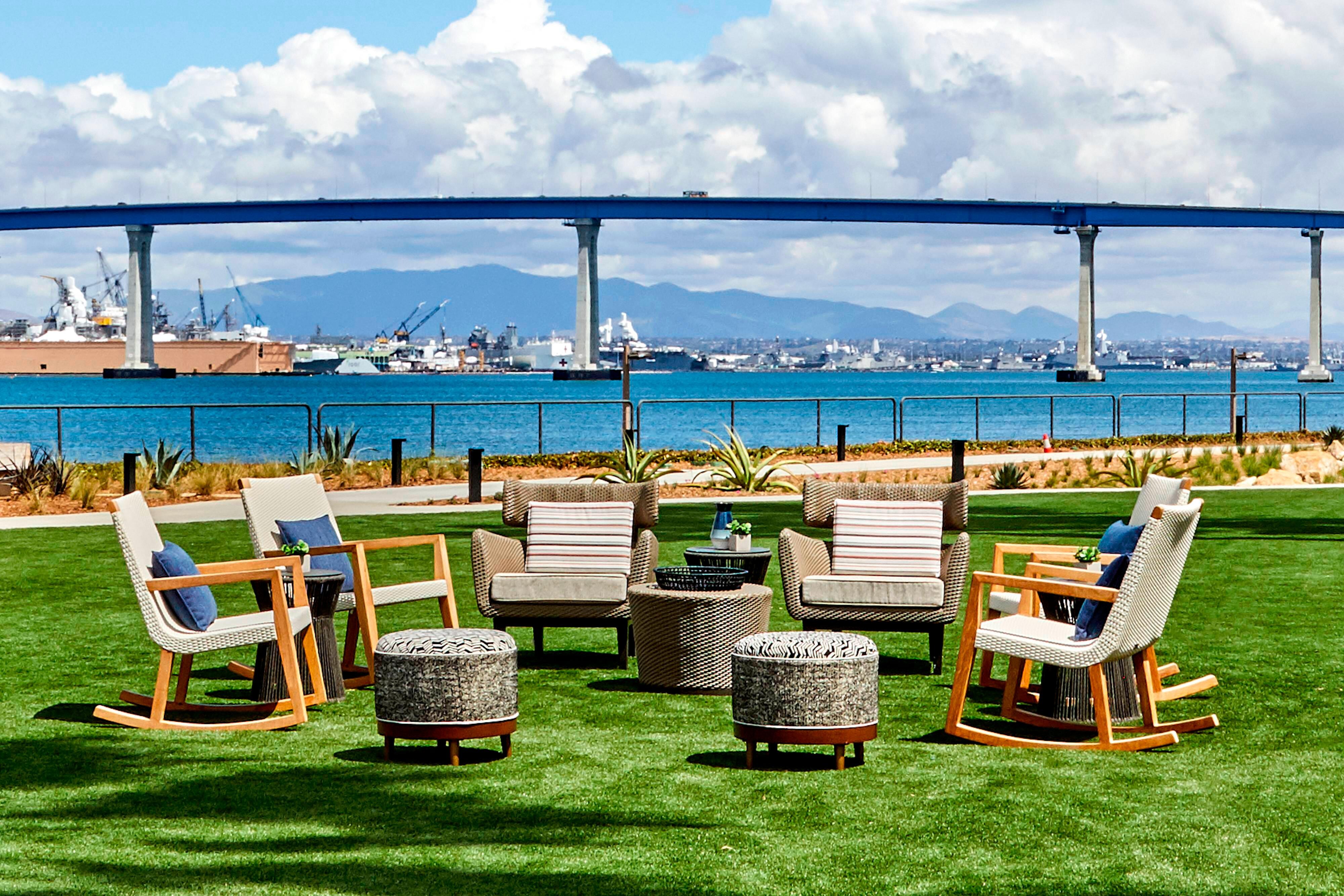 Lawn chairs overlooking Coronado bridge