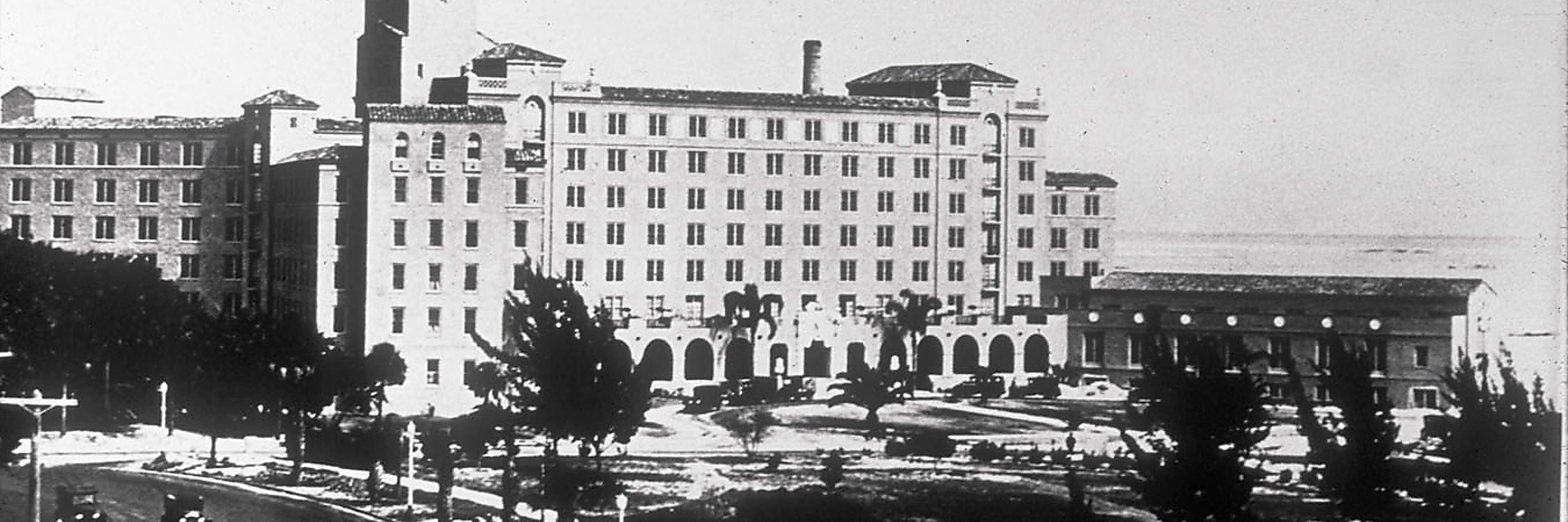Historical exterior view of hotel.