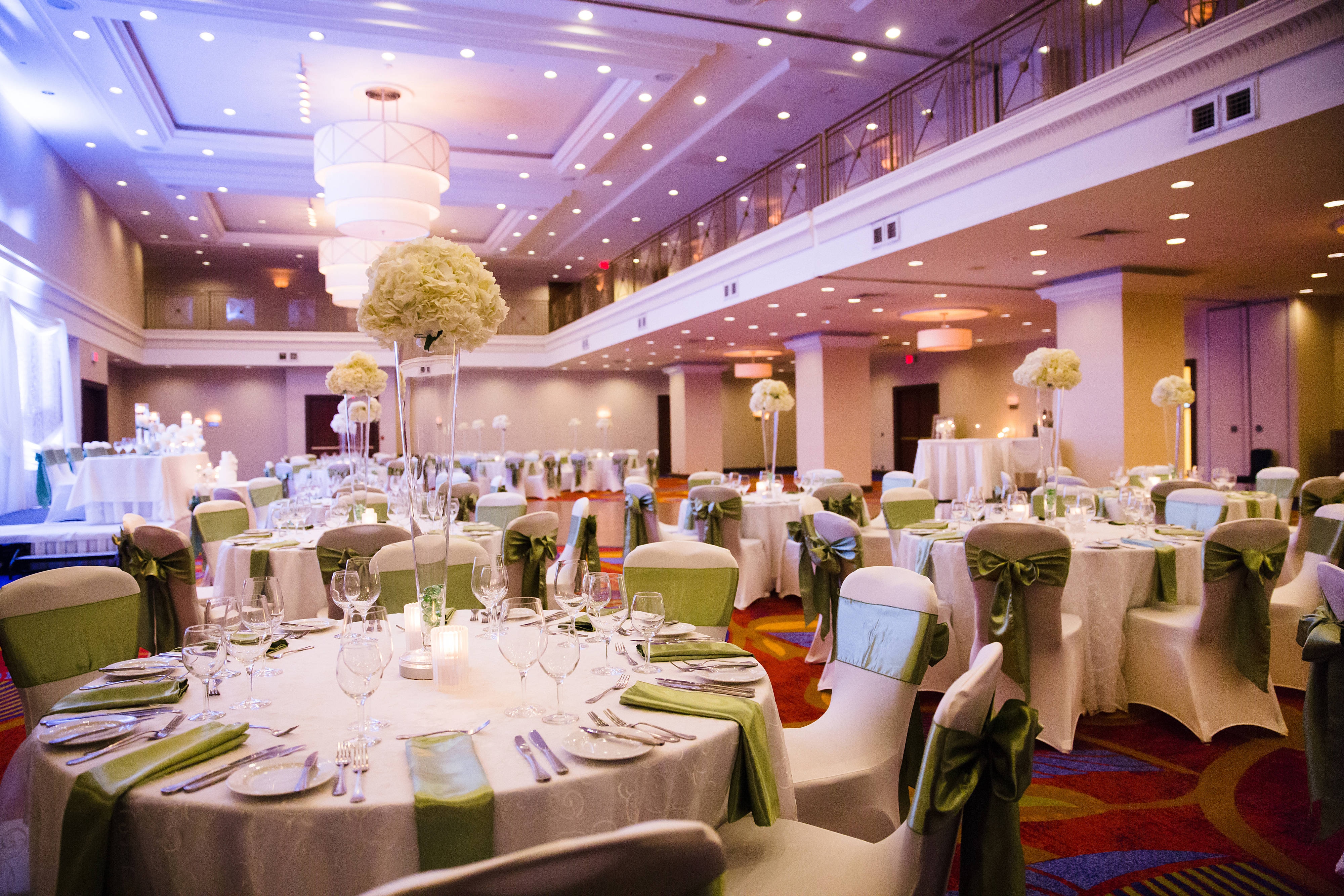 Ballroom set for wedding event