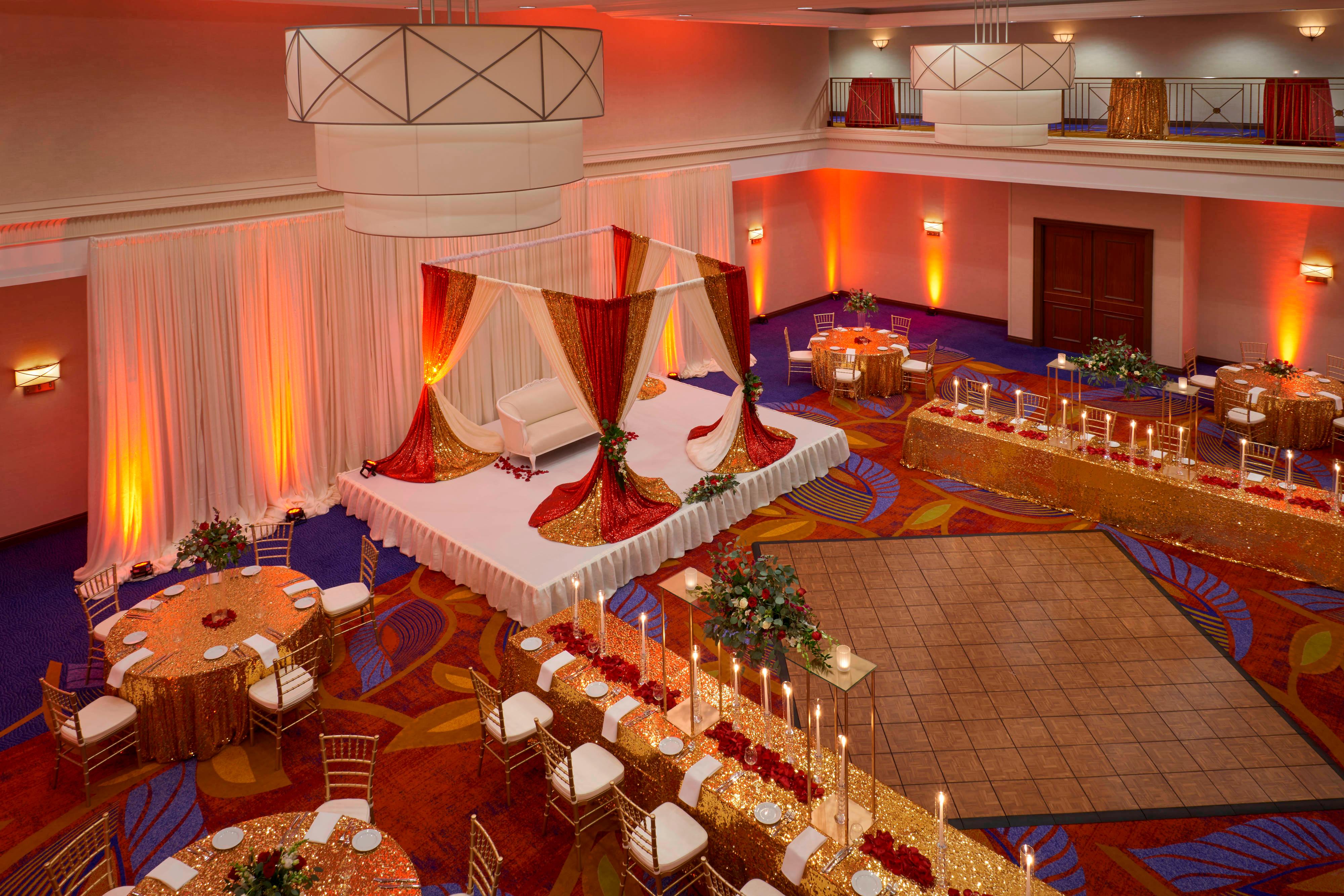 Ballroom decorated in red and gold