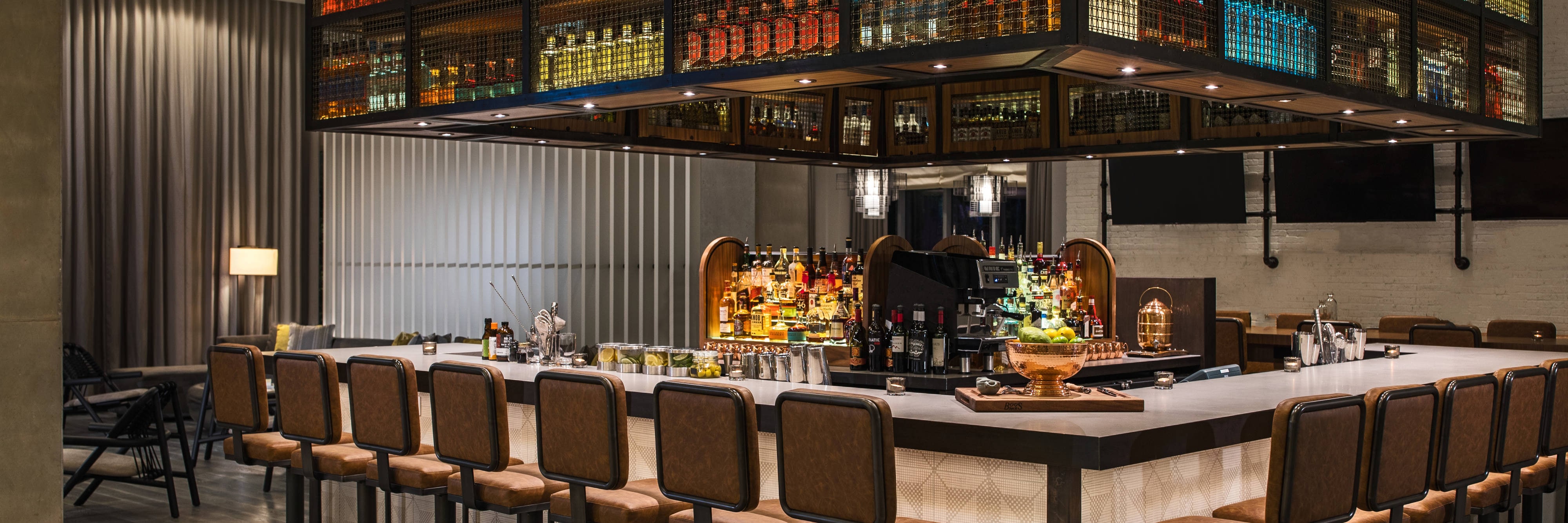 Bar with a colorful display of bottles