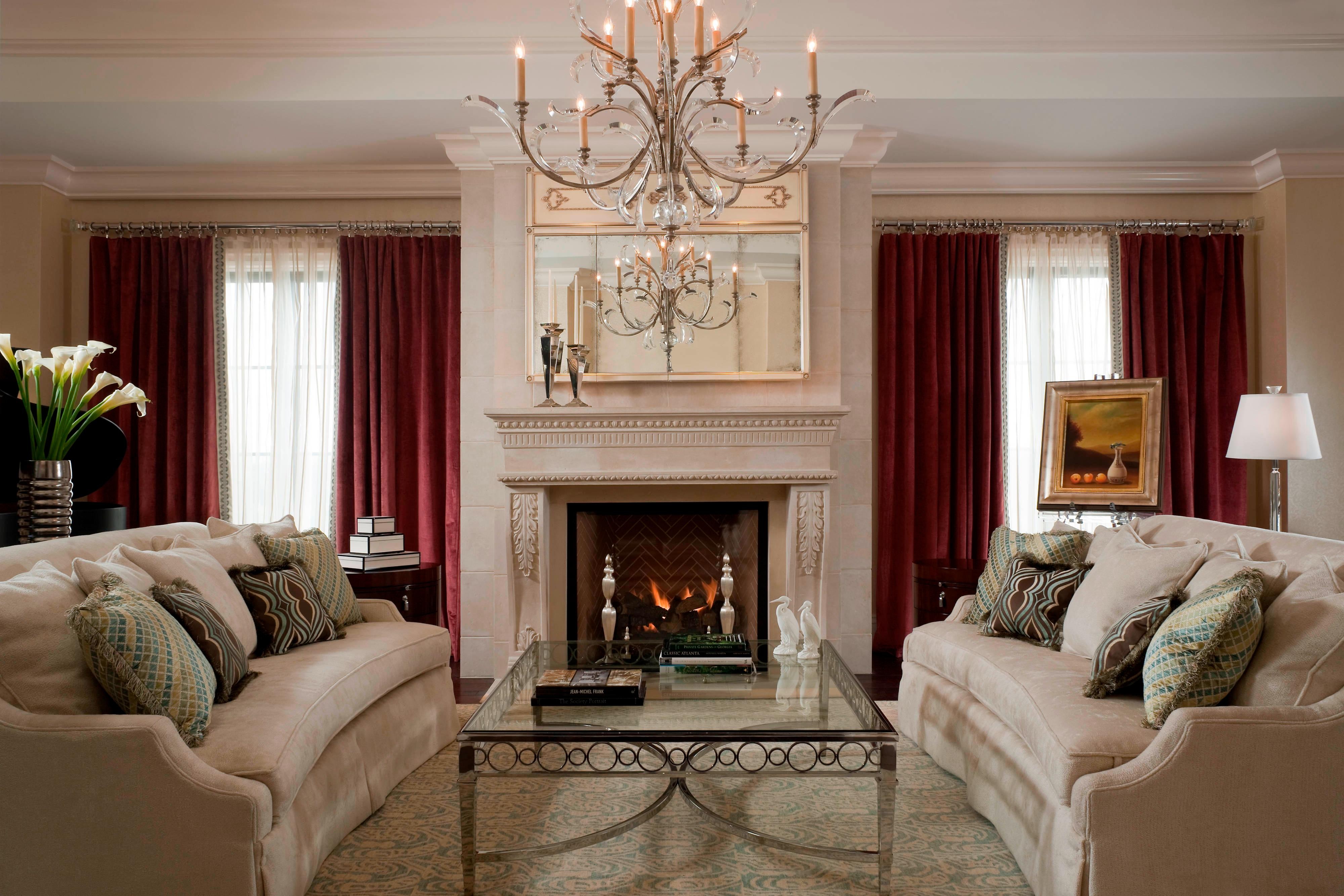 living area with parallel sofas in hotel suite