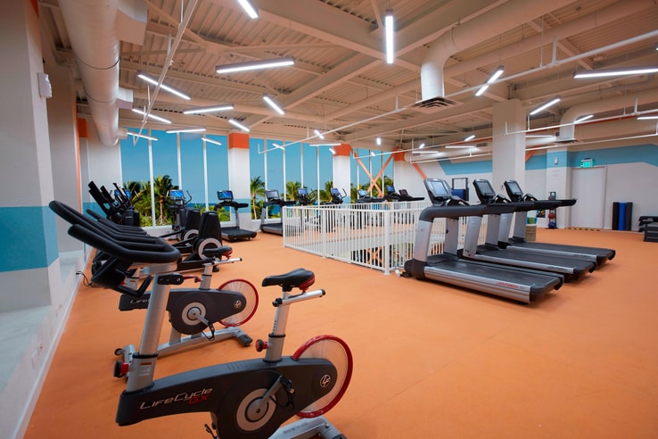 Cardio workout equipment on the second floor of the fitness center.