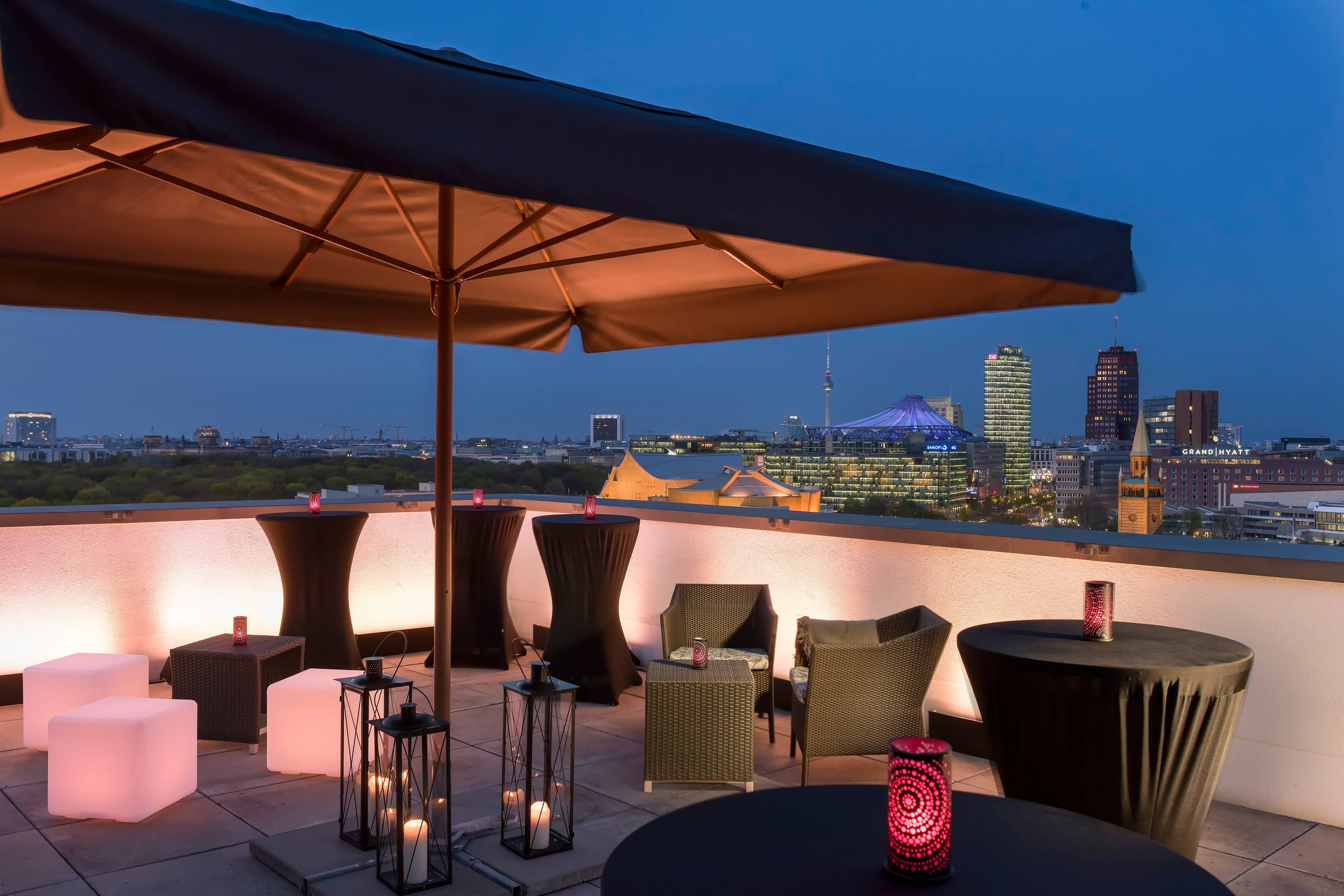 Terrace with city view at night