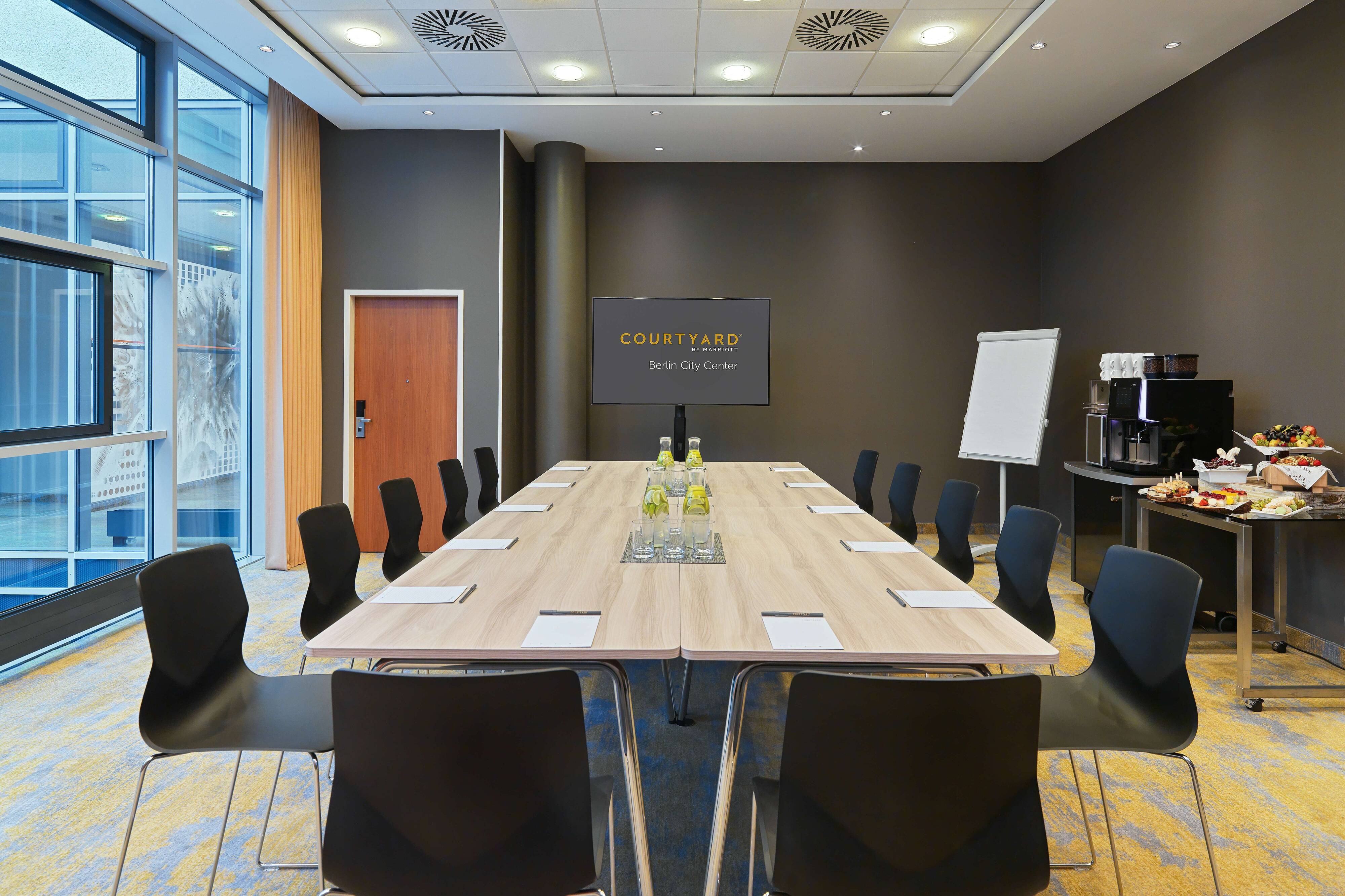 Meeting room table with snacks