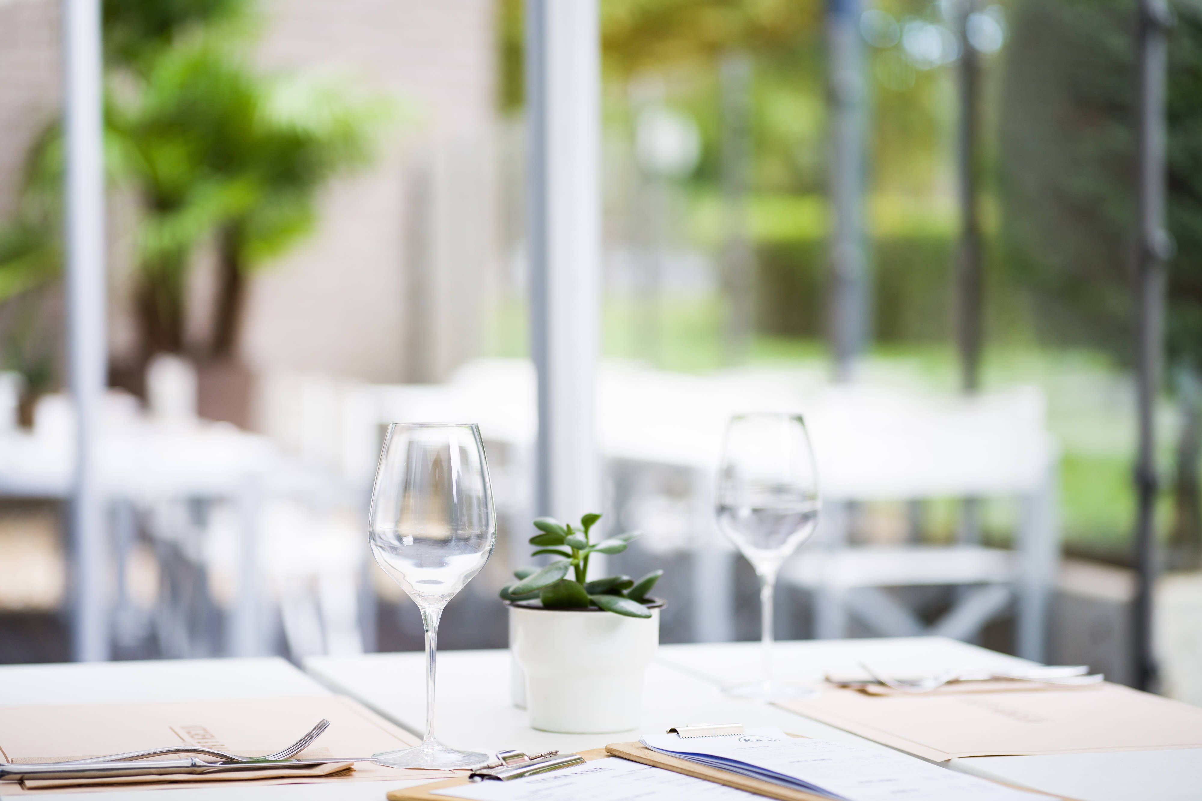 Dining table with wine glass