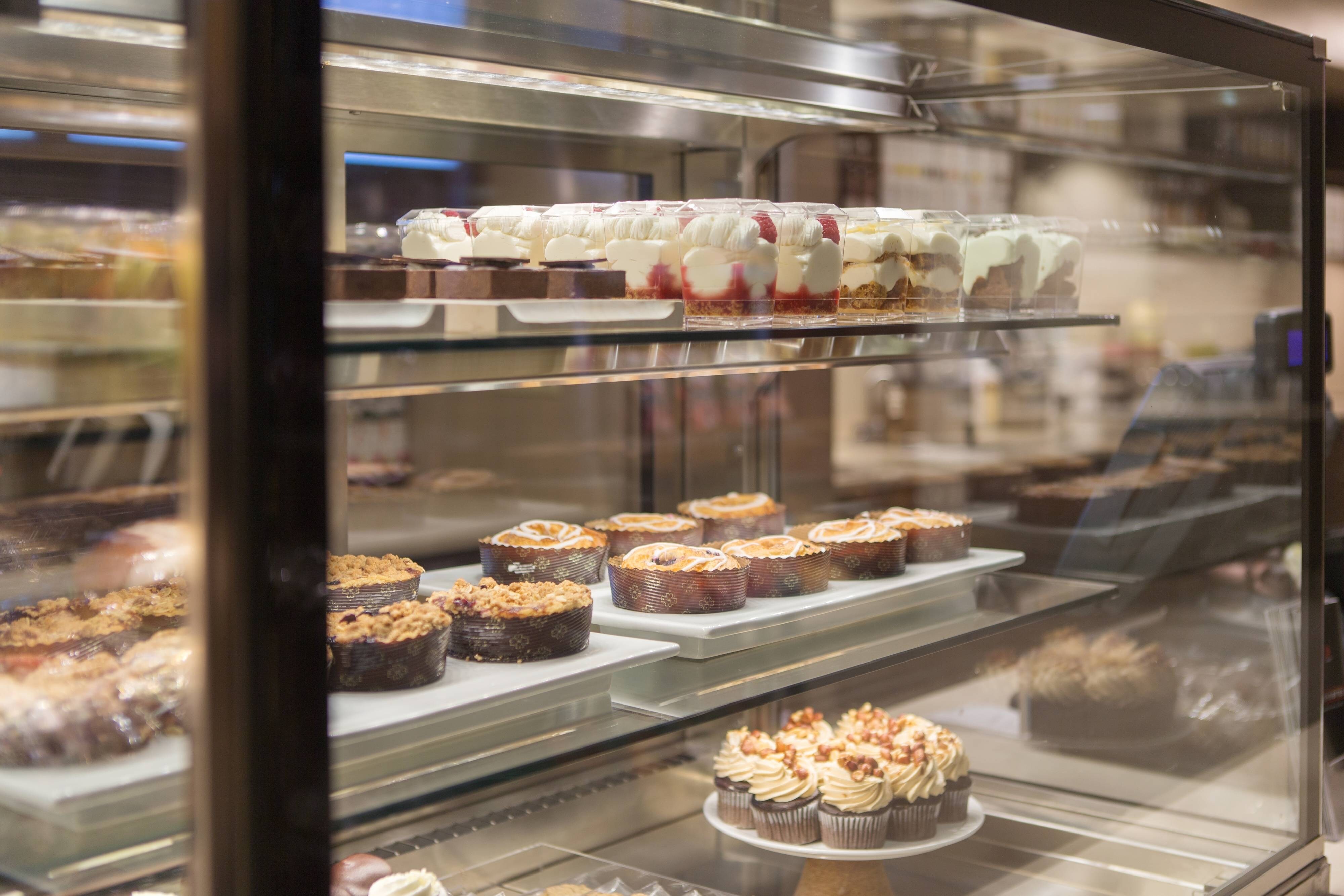 Cupcakes and cakes in fridge