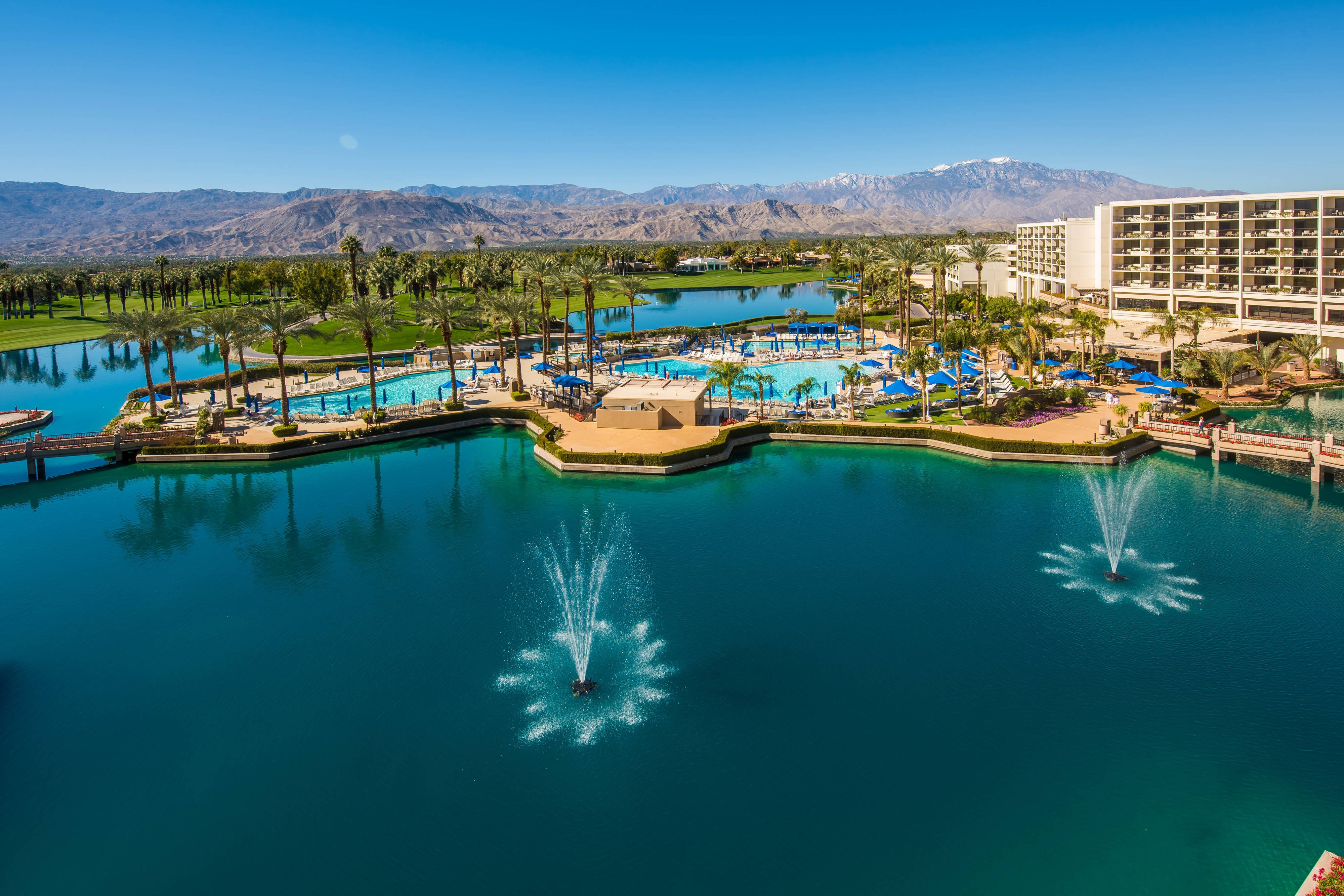 Resort waterfalls aerial view