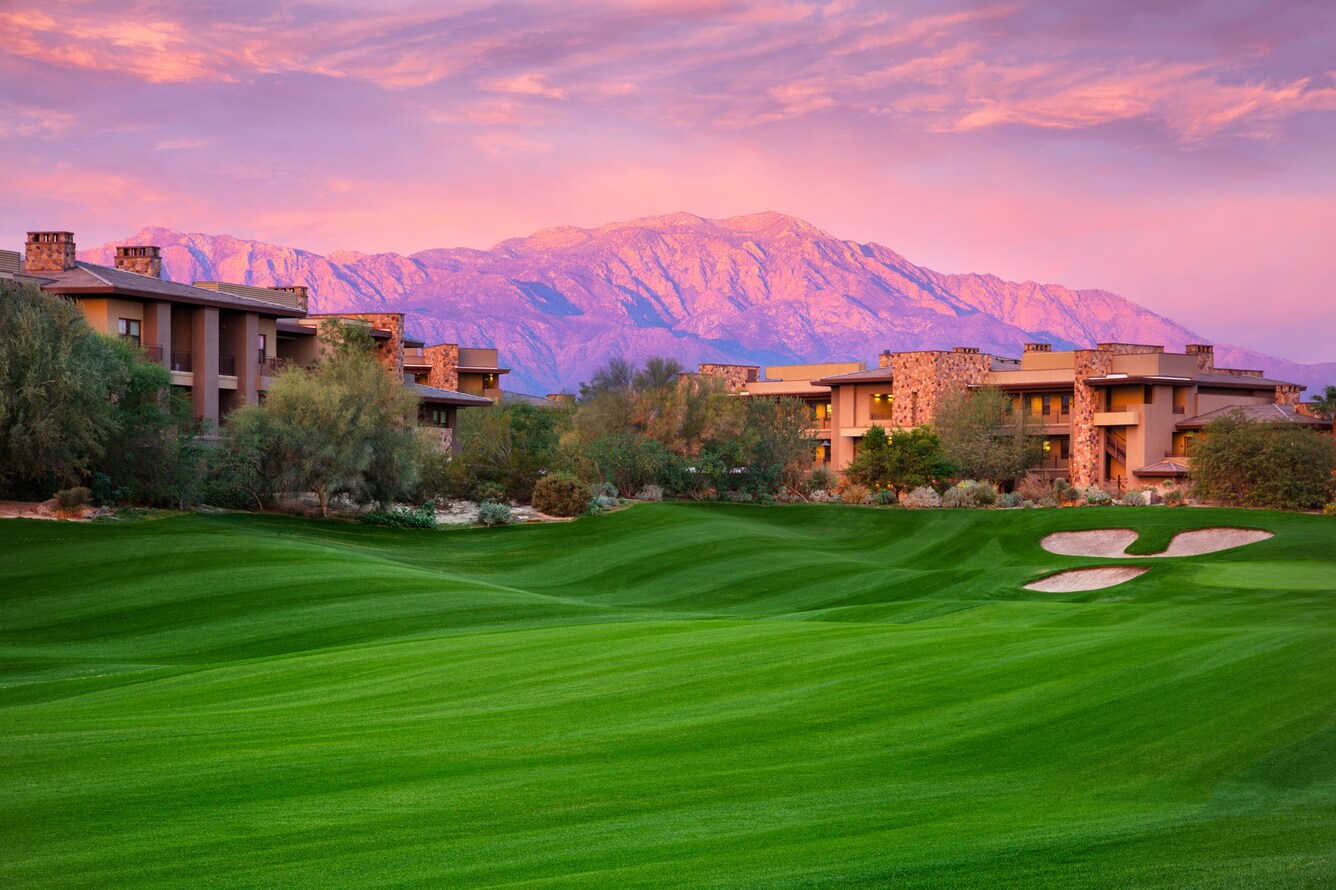 The Firecliff Course, with full view of turf grass and resort buildings.