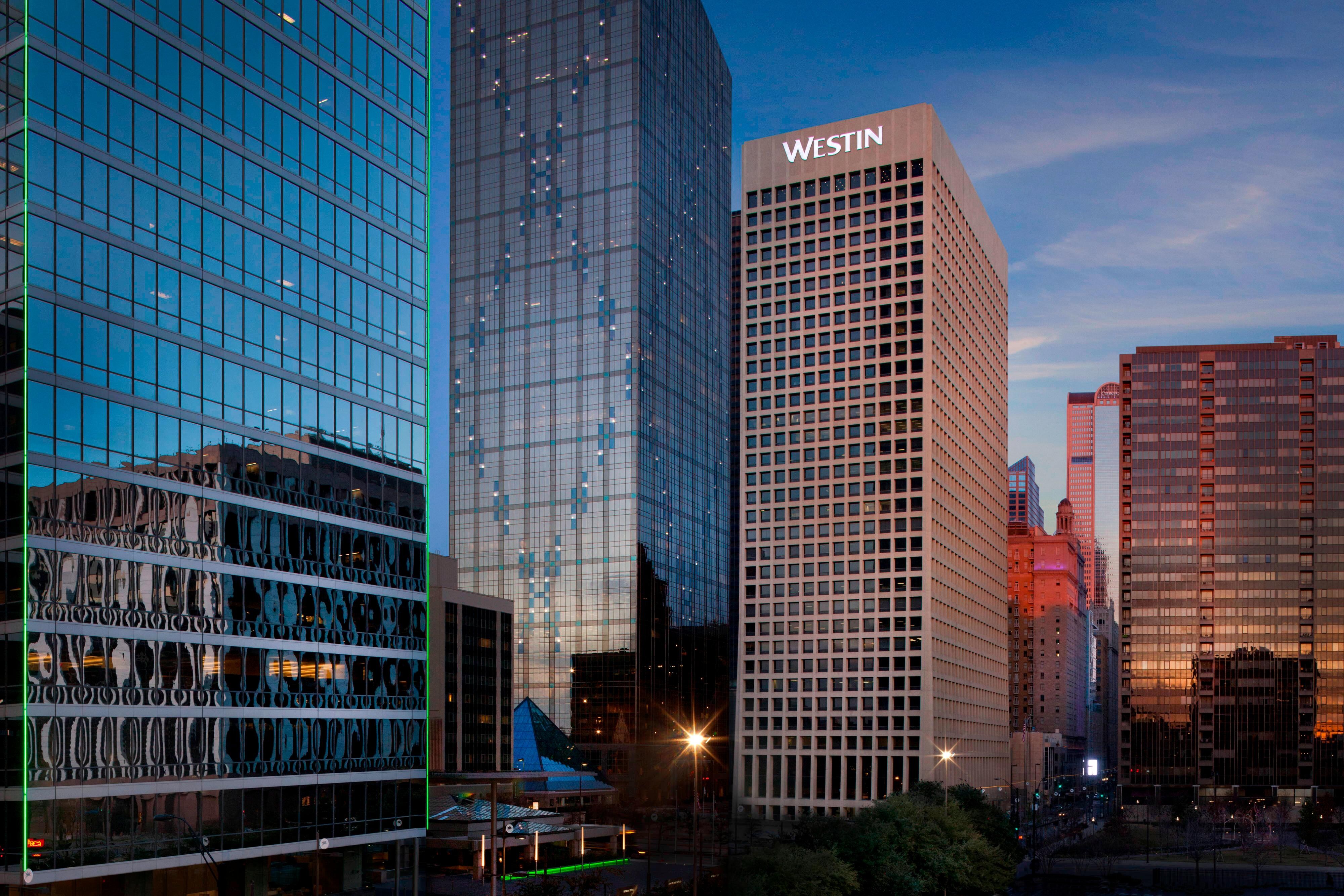 Hotel exterior at dusk