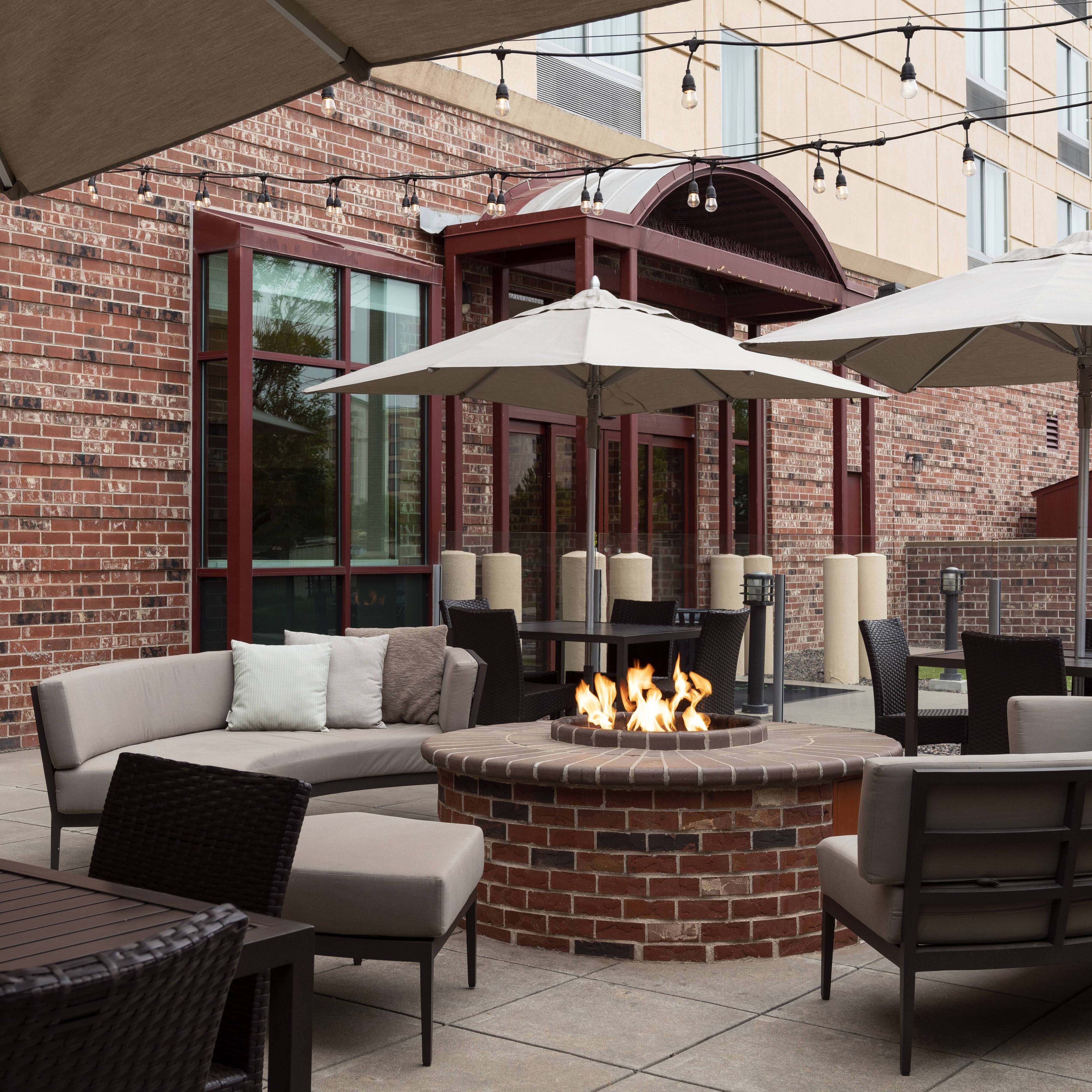 Outdoor patio seating and firepit