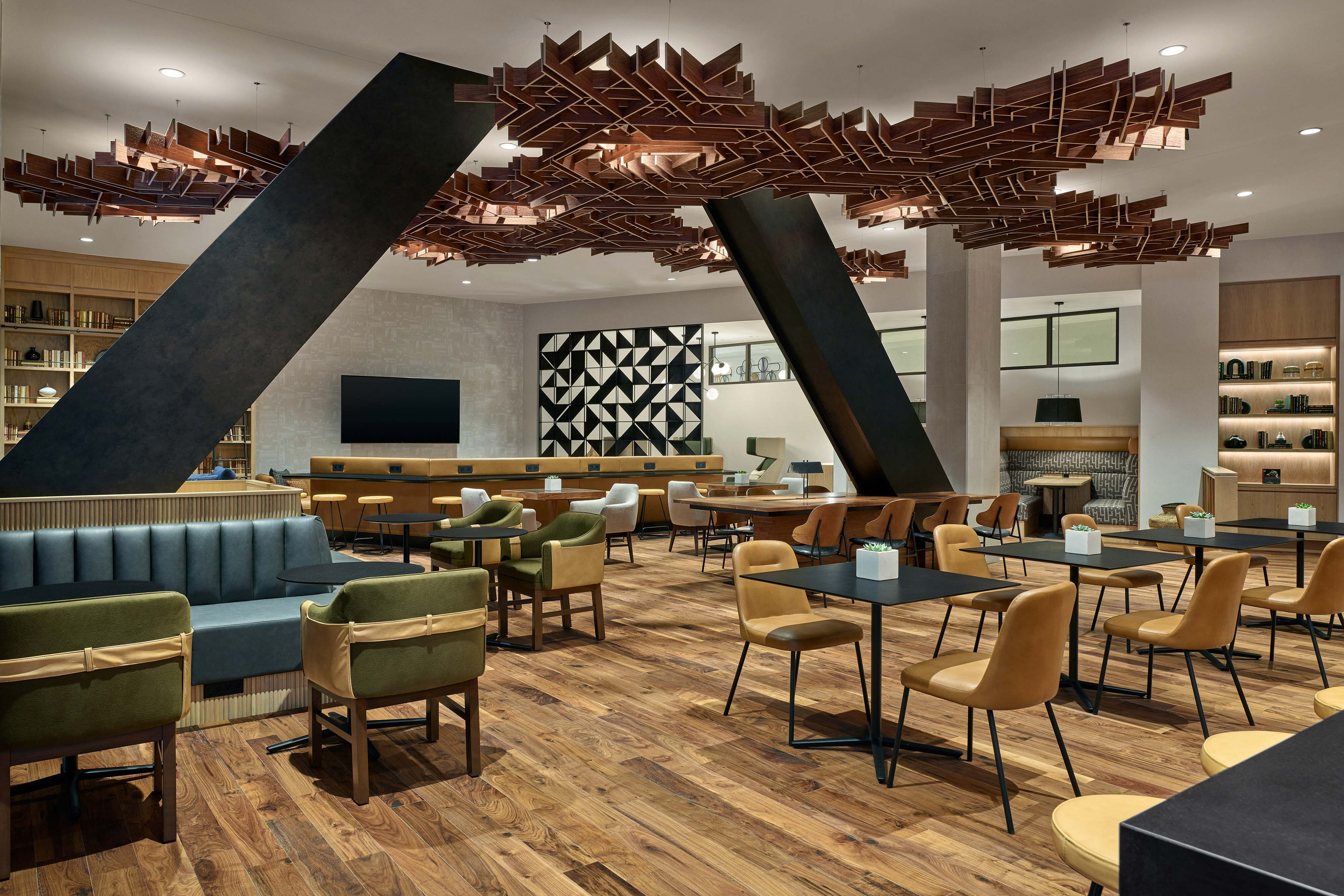 Club lounge with wood floor