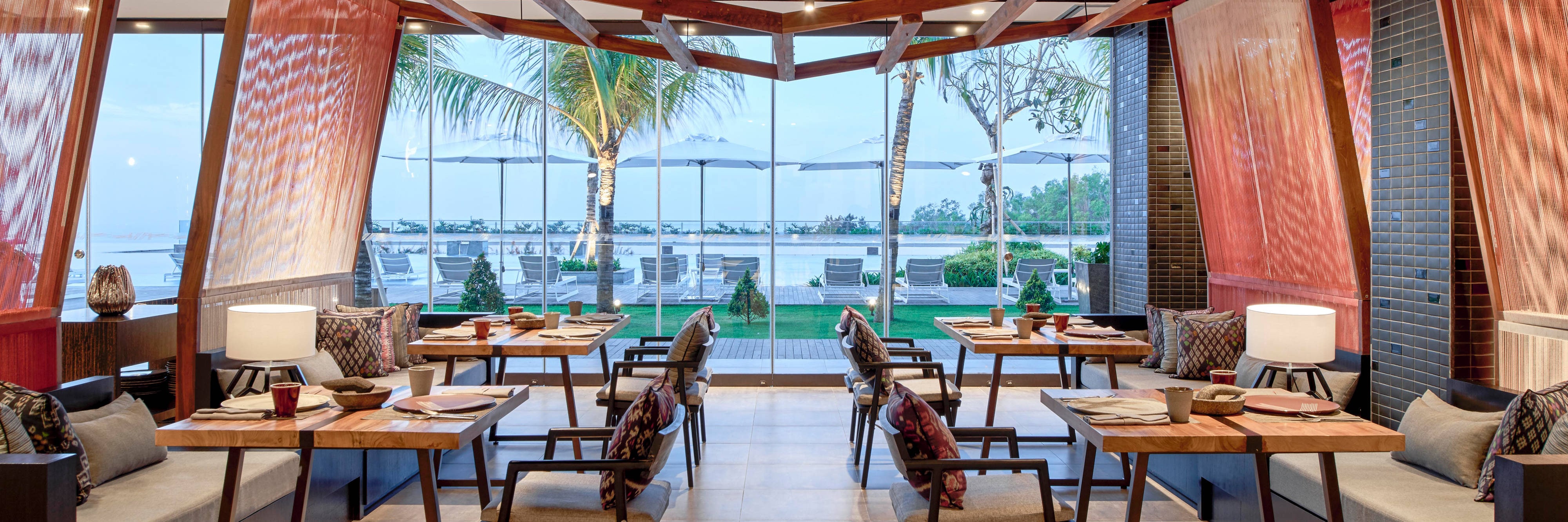 Dining area with floor to ceiling windows