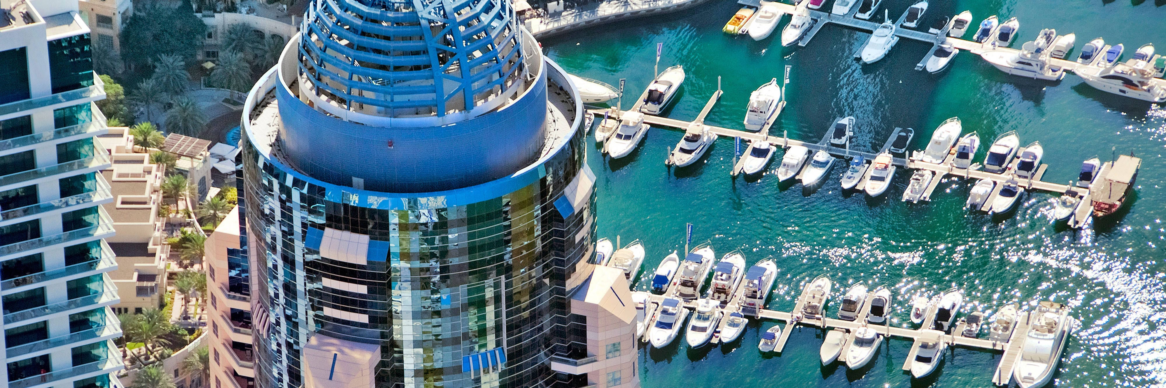 Hotel exterior and marina