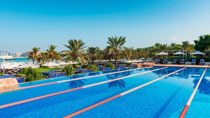Swimming pool with lap lanes.