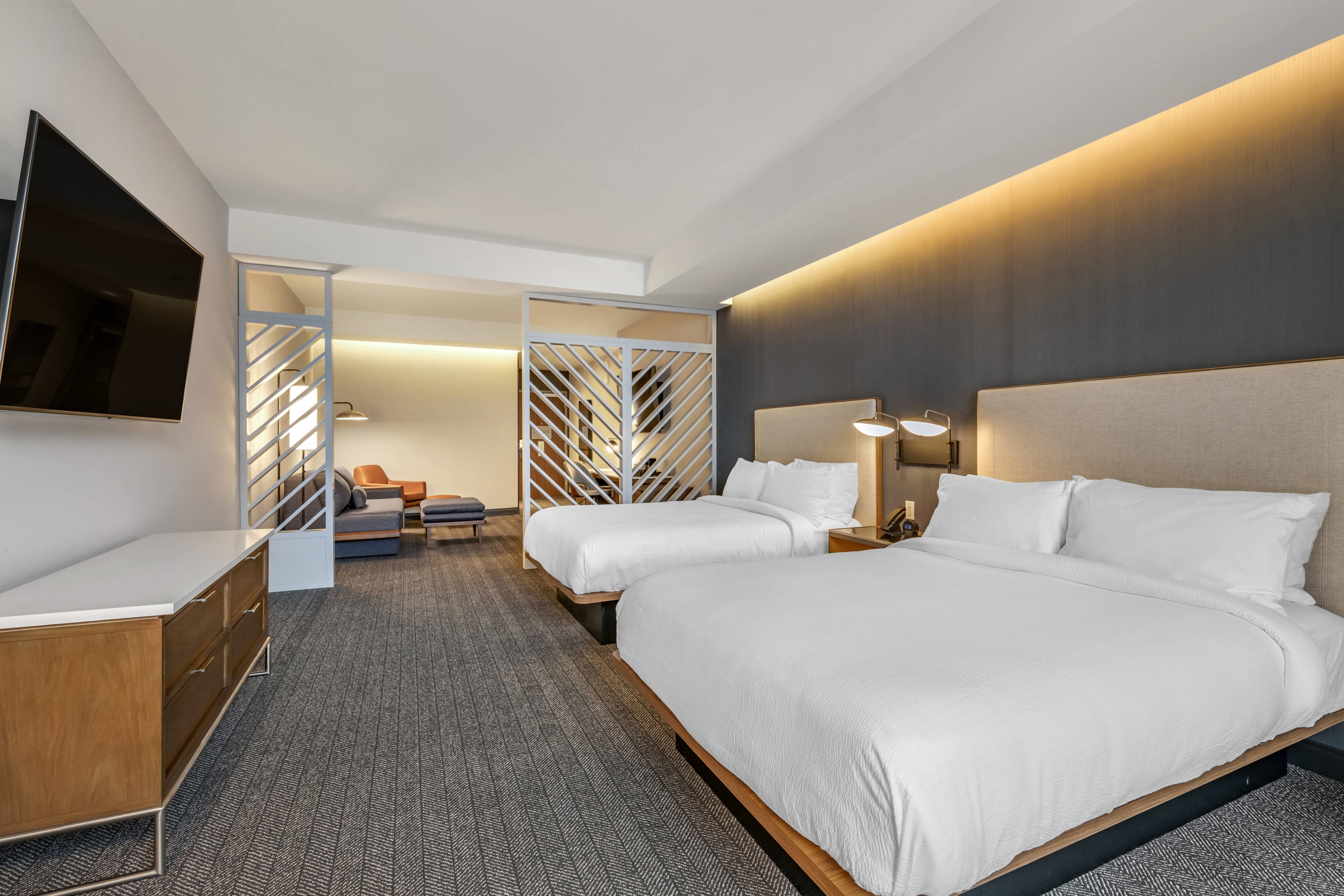 Double queen beds with living area
