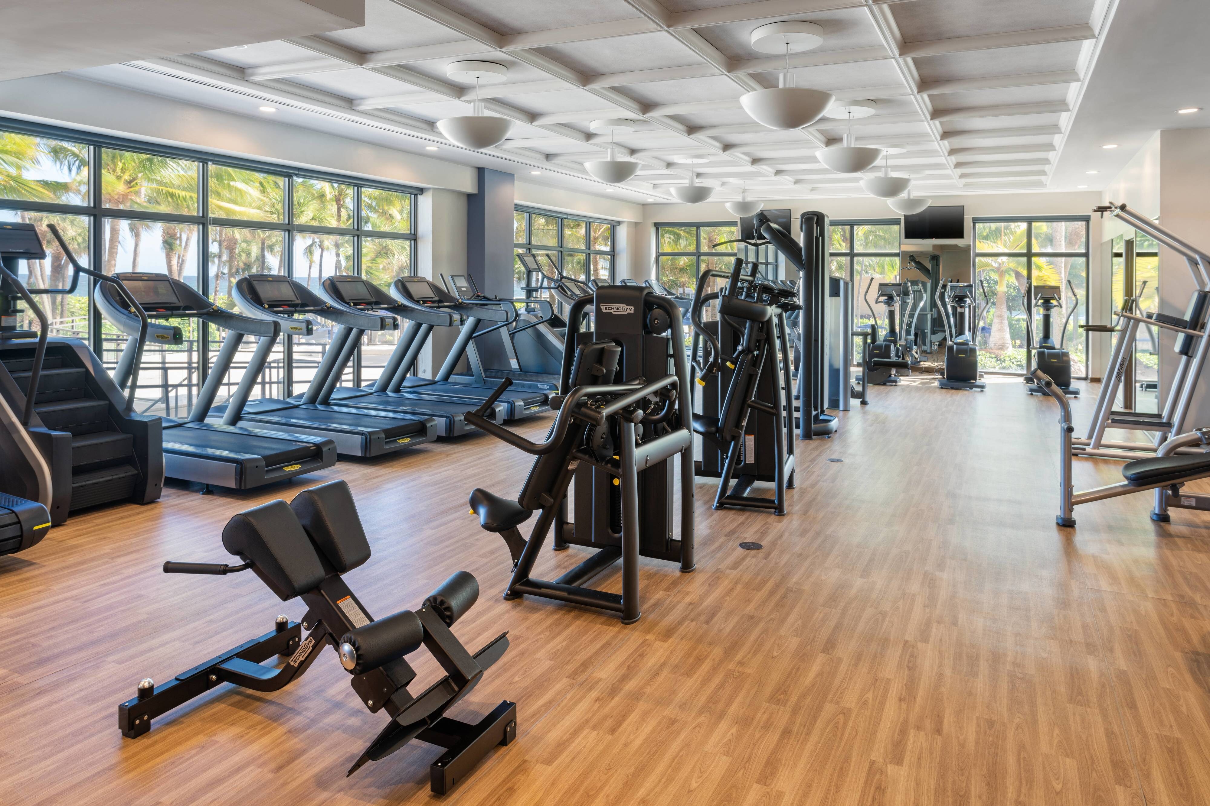 Fitness center with large windows