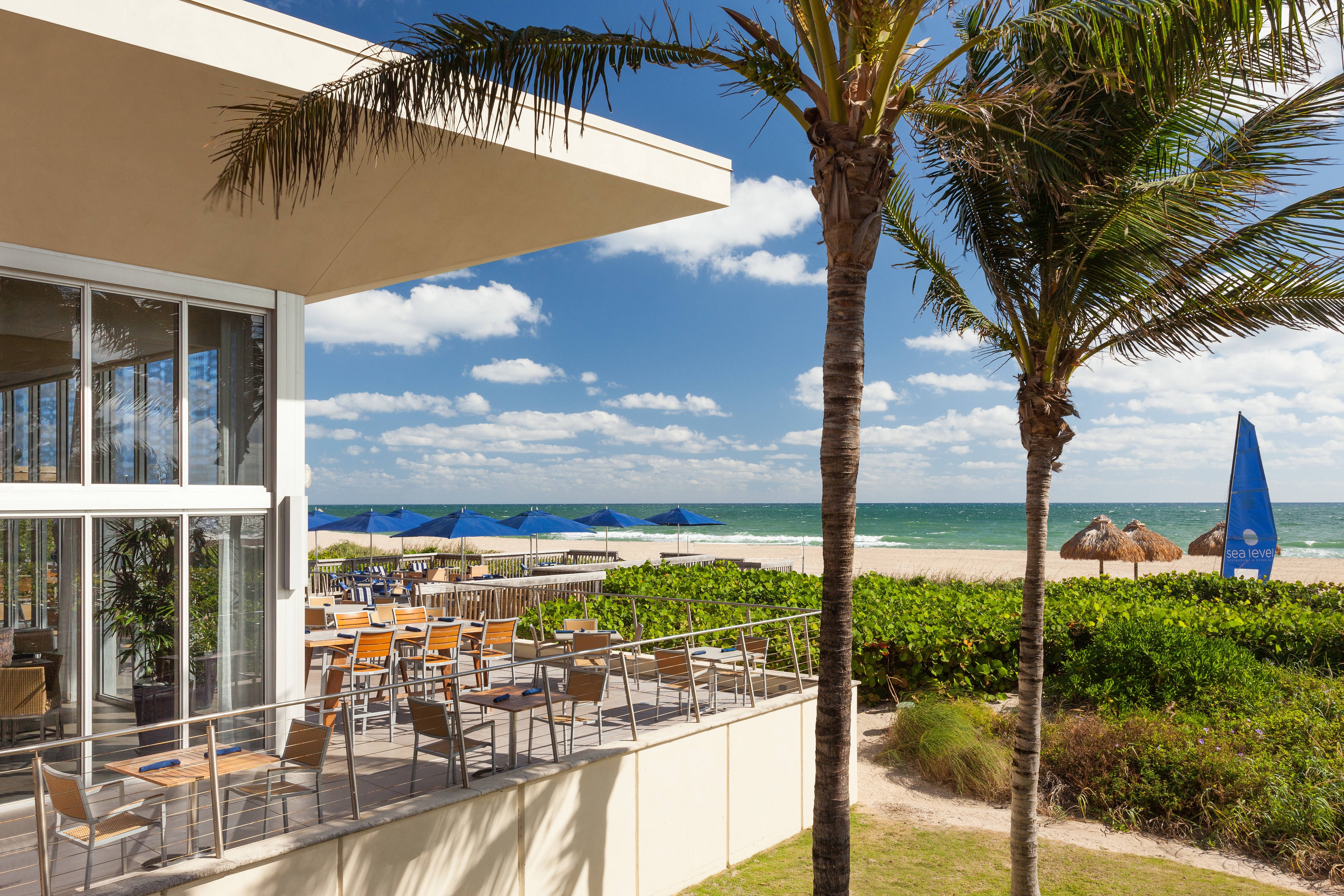 Outdoor patio seating by the beach