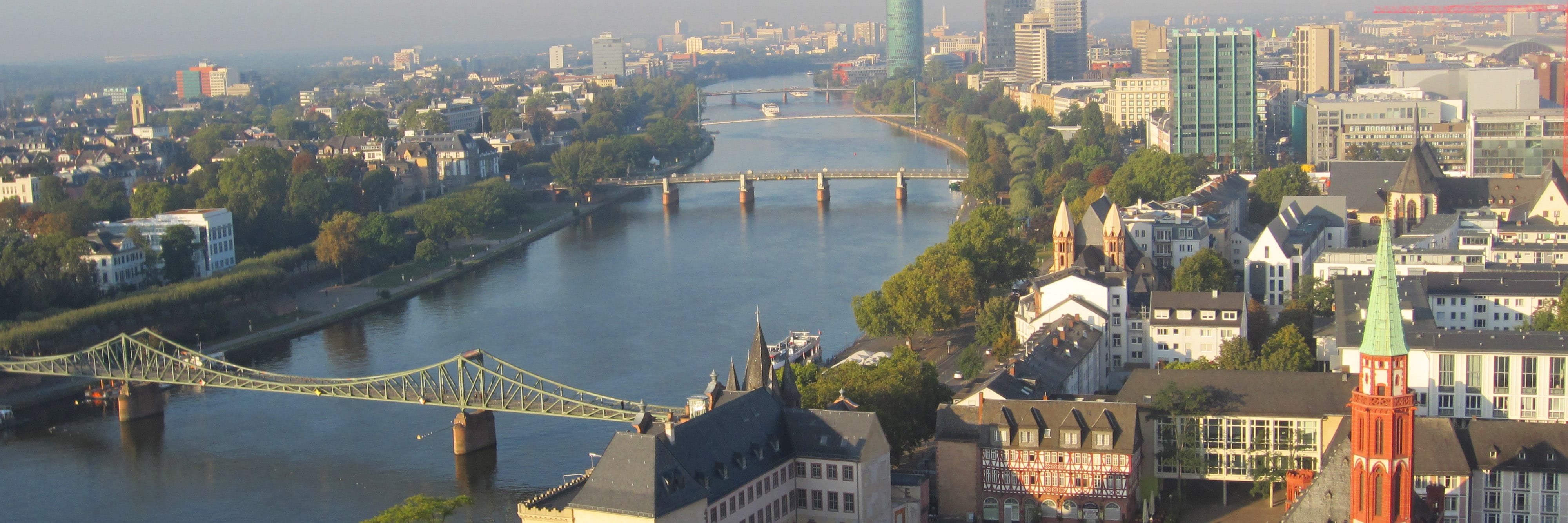 Frankfurt skyline and river in the morning
