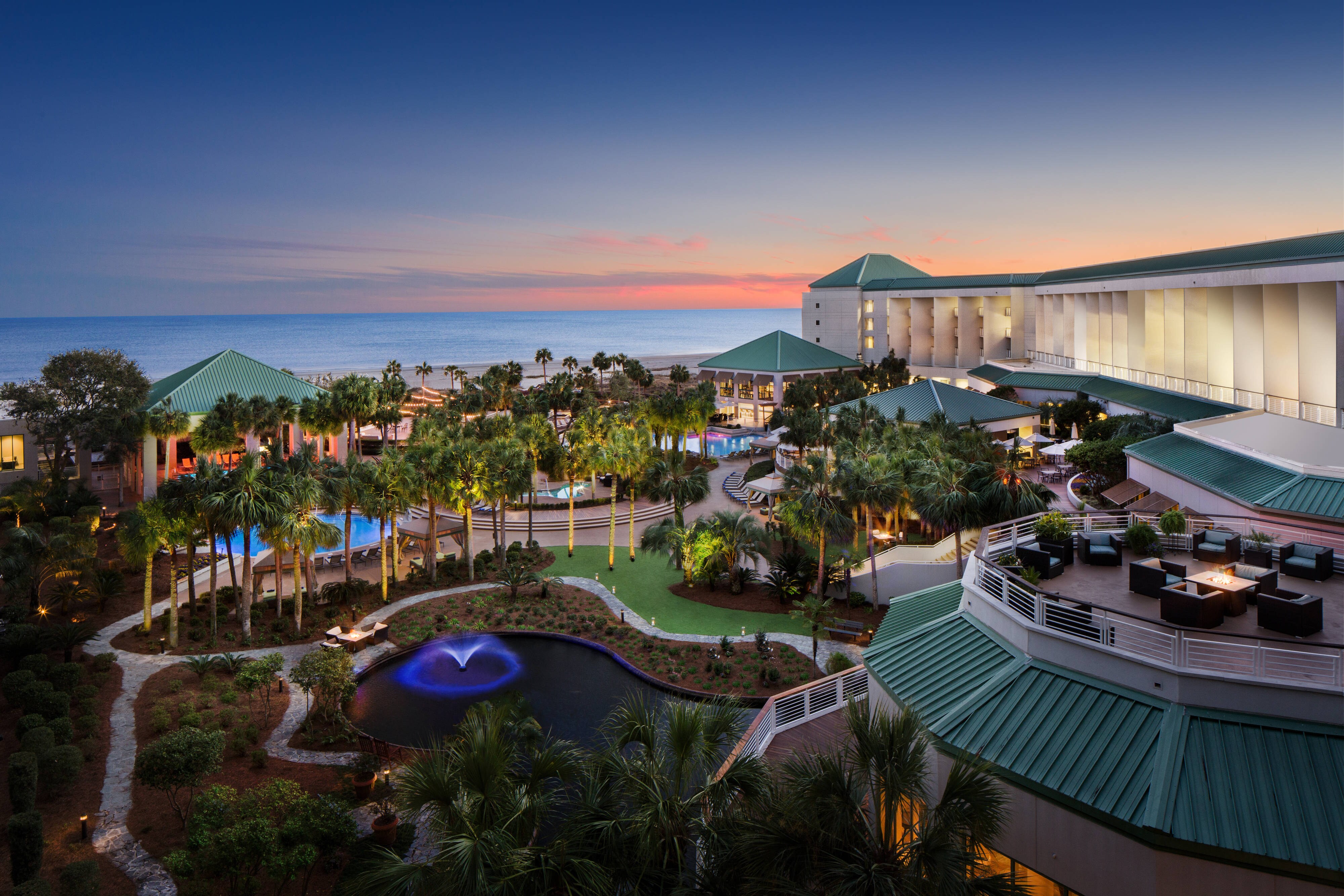 Resort view at sunset