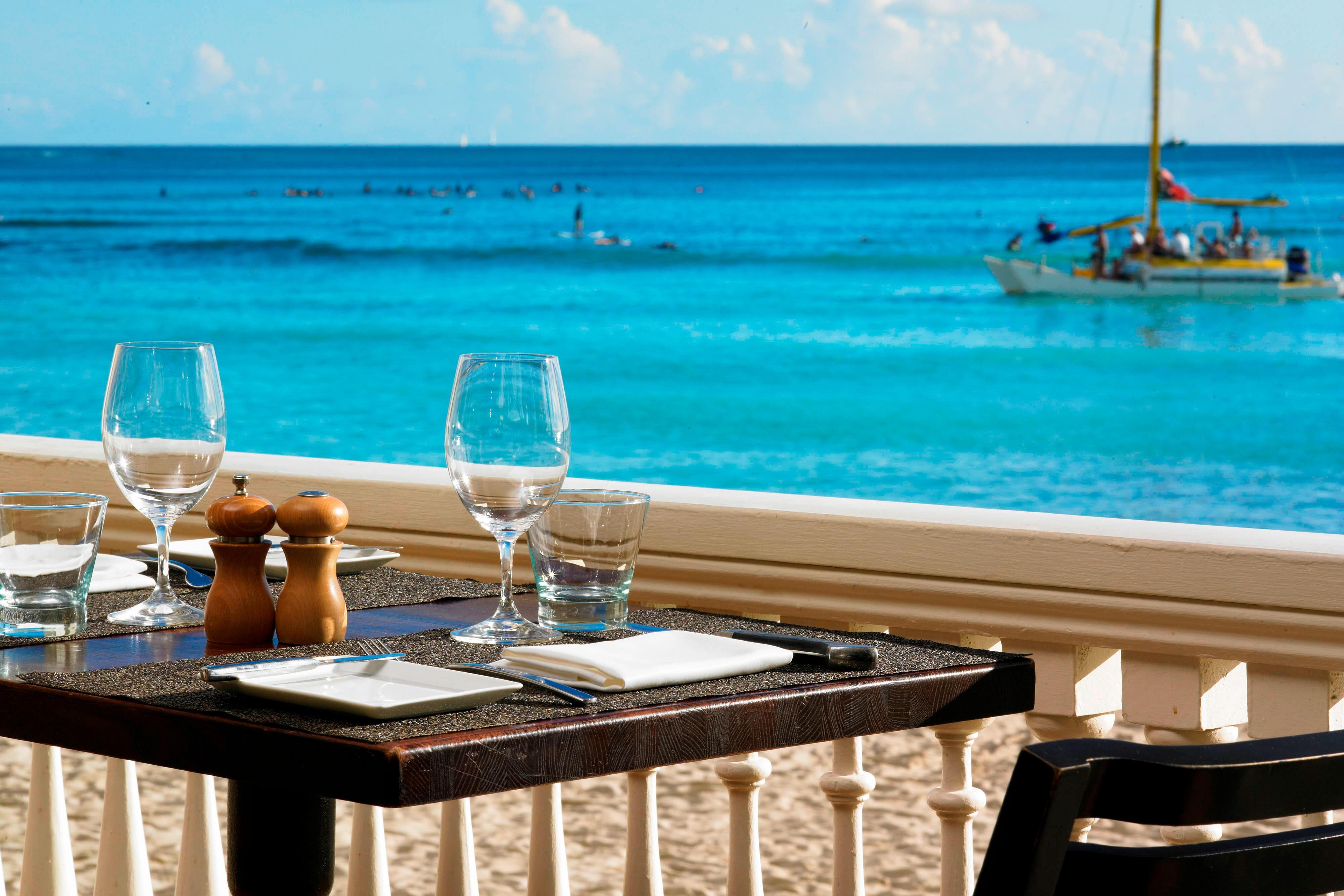 Dining table on oceanfront veranda