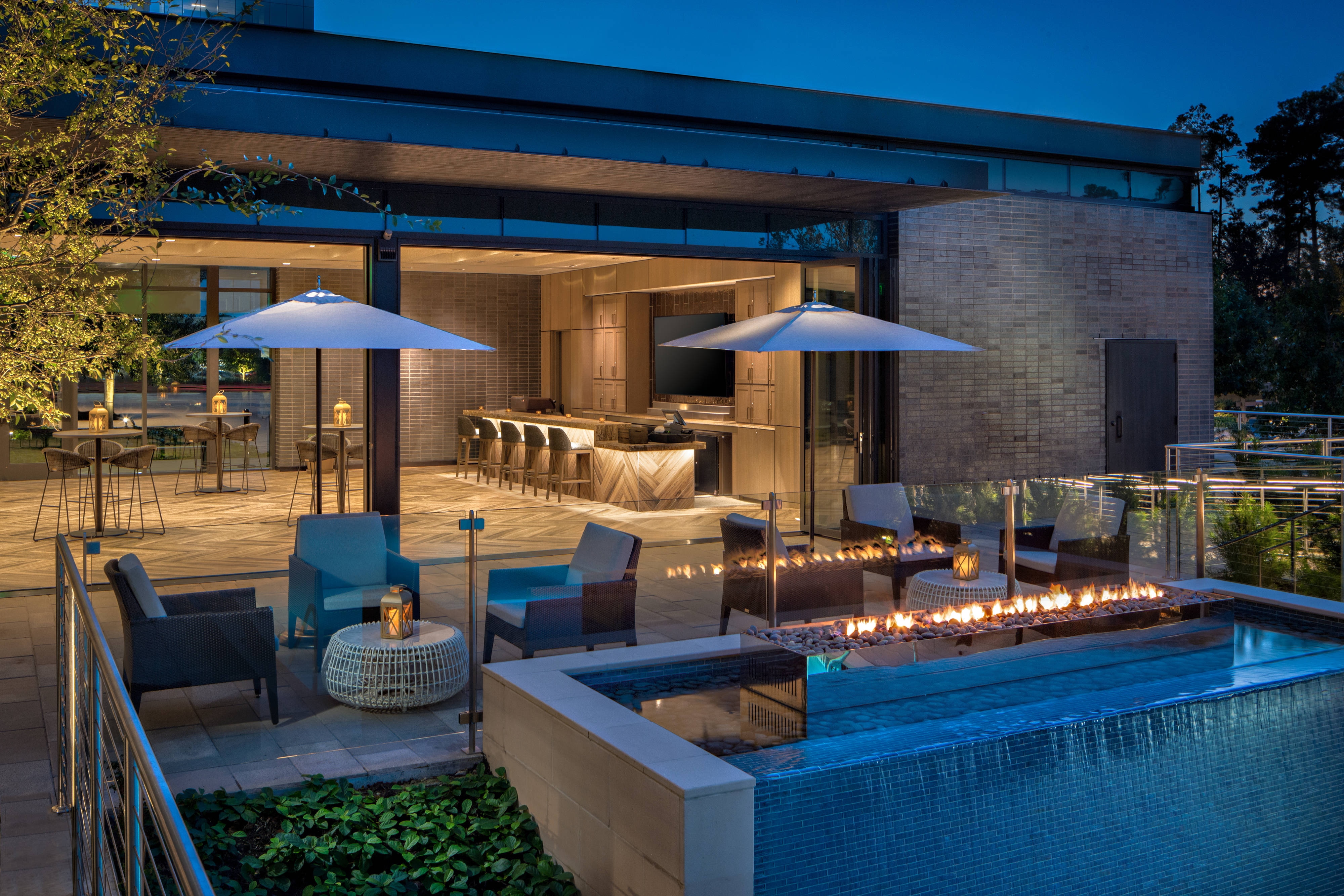 Outdoor seating with waterfall