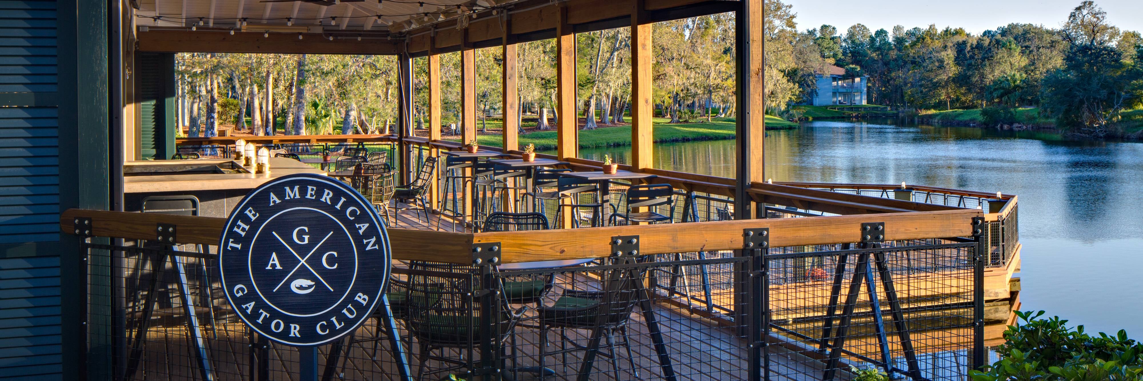 American Gator Club outdoor terrace beside the water