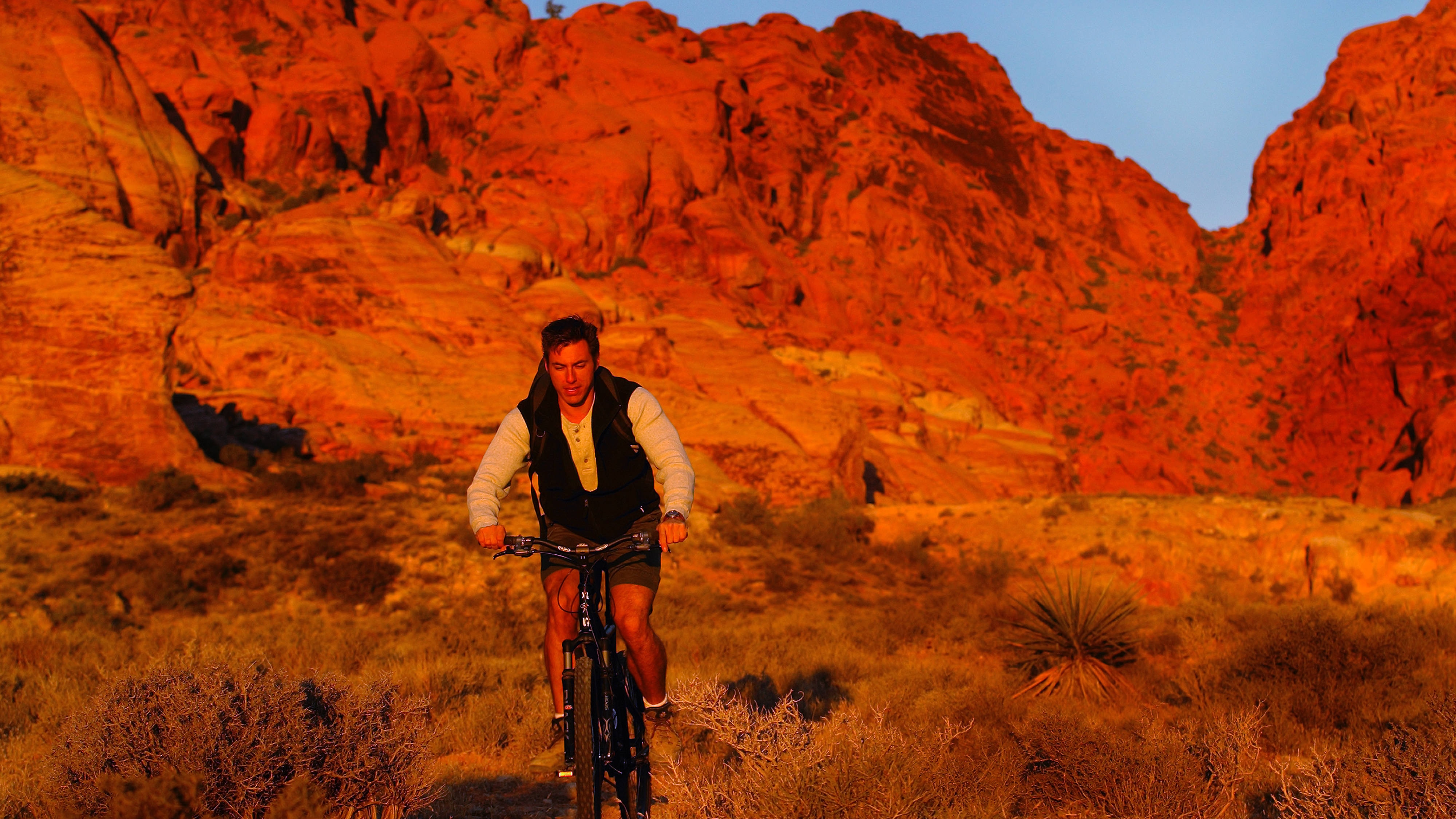 Riding bike in canyon