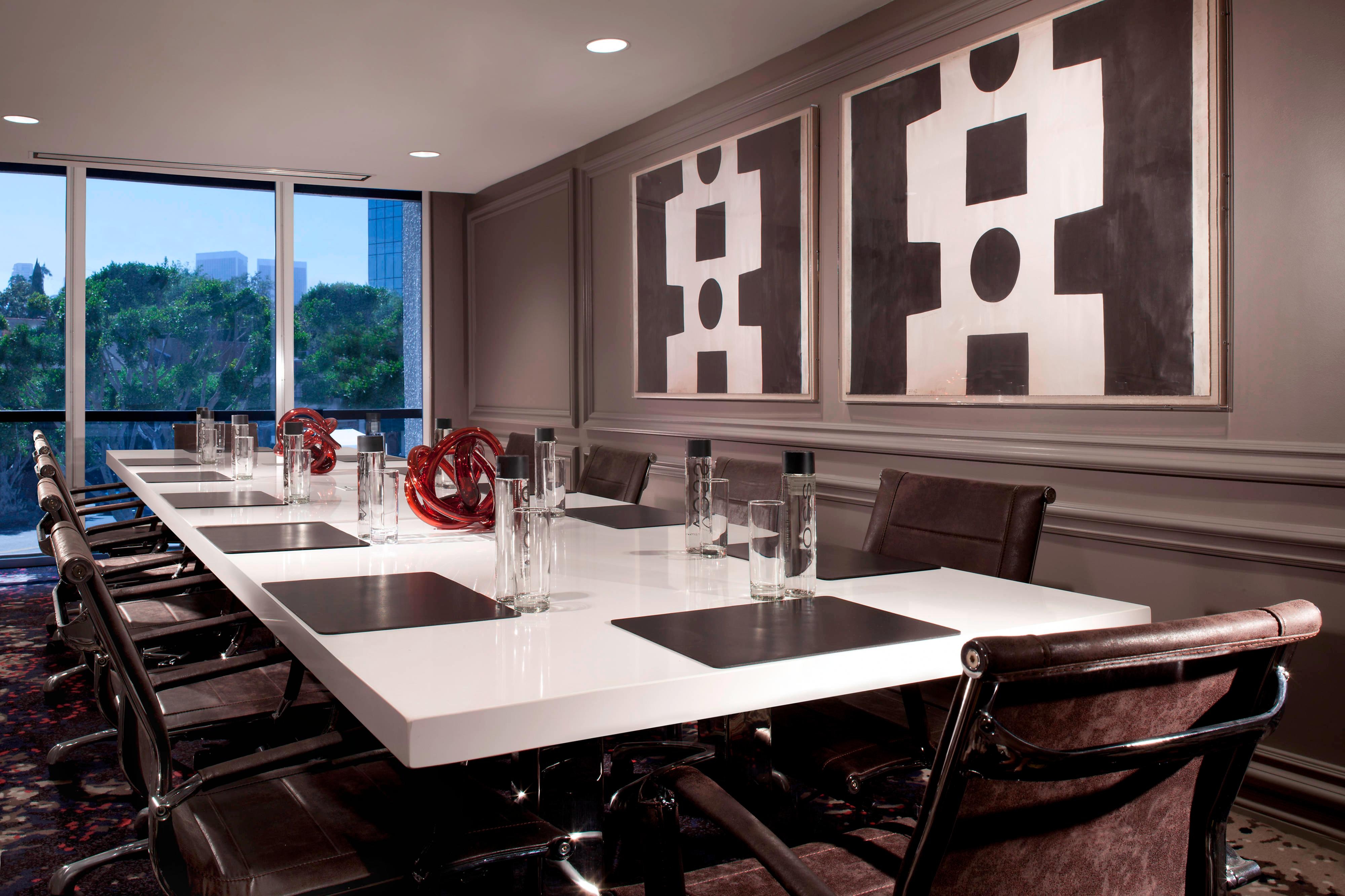 Meeting room with large, rectangular table