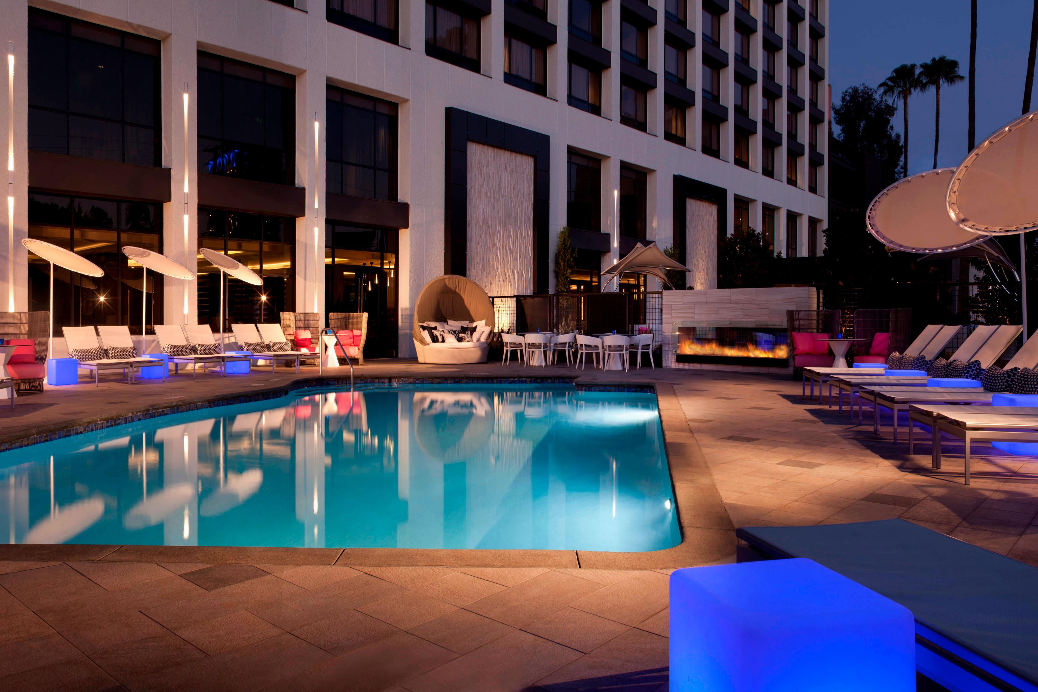 Outdoor swimming pool at night