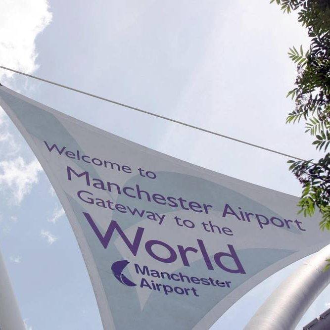Manchester airport welcome sign