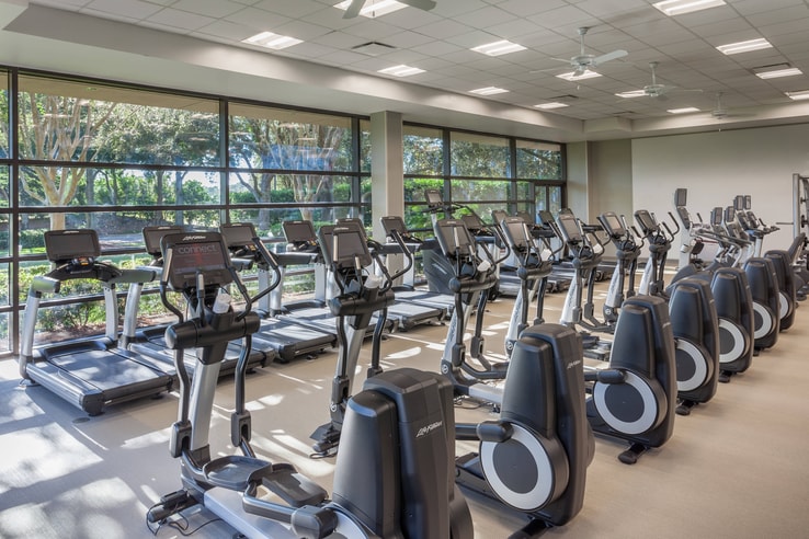 Orlando world center marriott fitness center complete with rows of cardio machines.