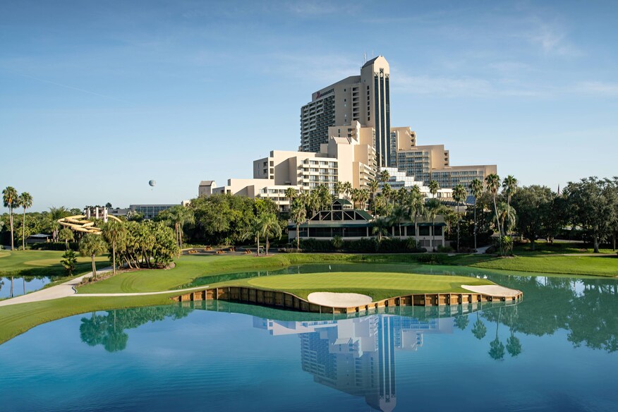 Exterior of Orlando World Center Marriott and golf course.