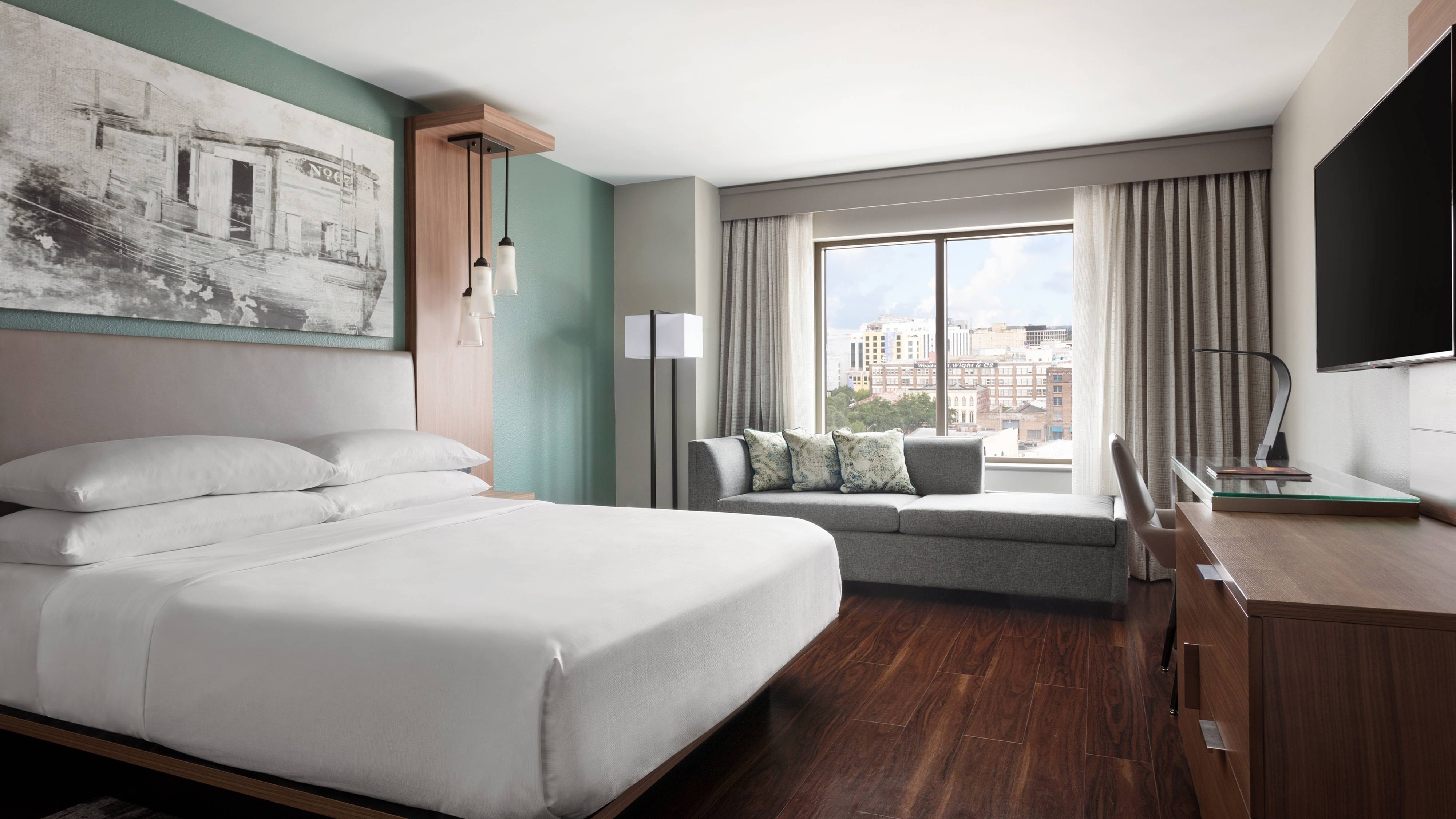 King bed with city view