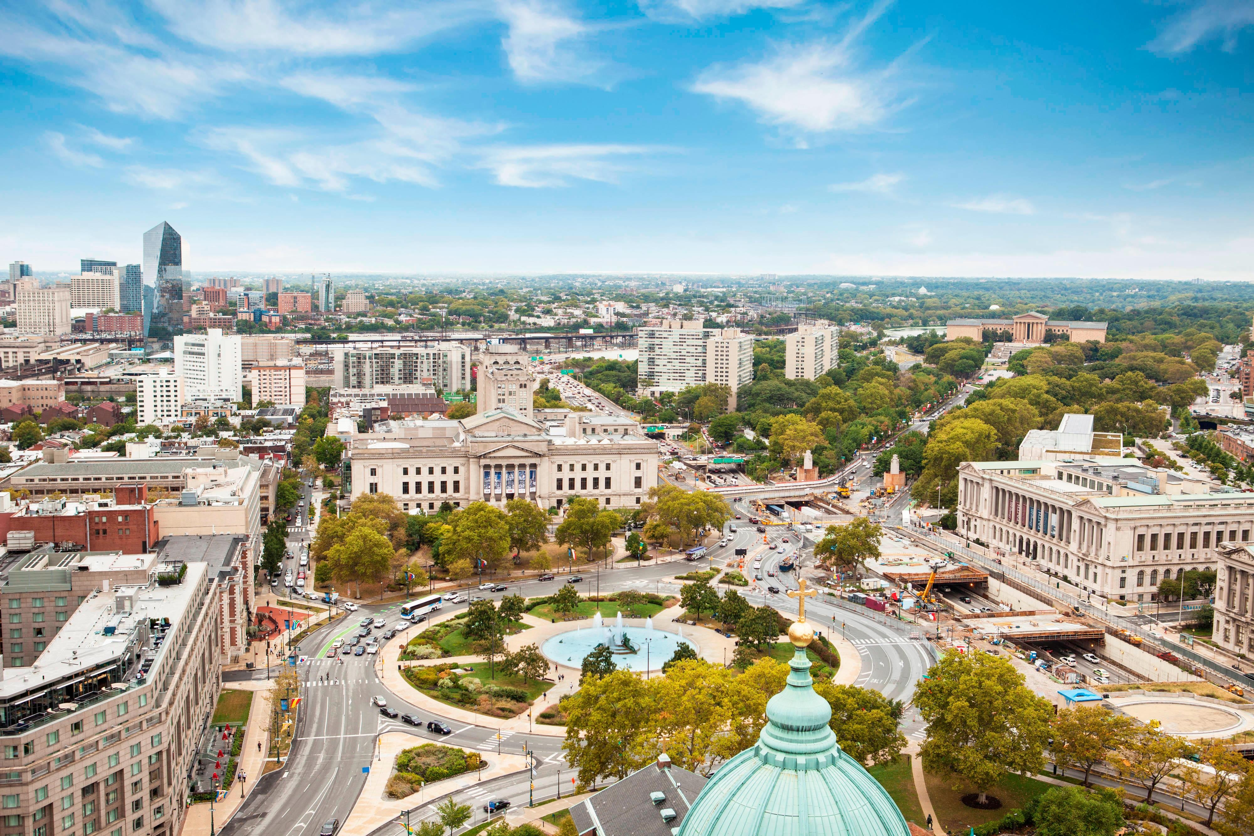 City skyline and park
