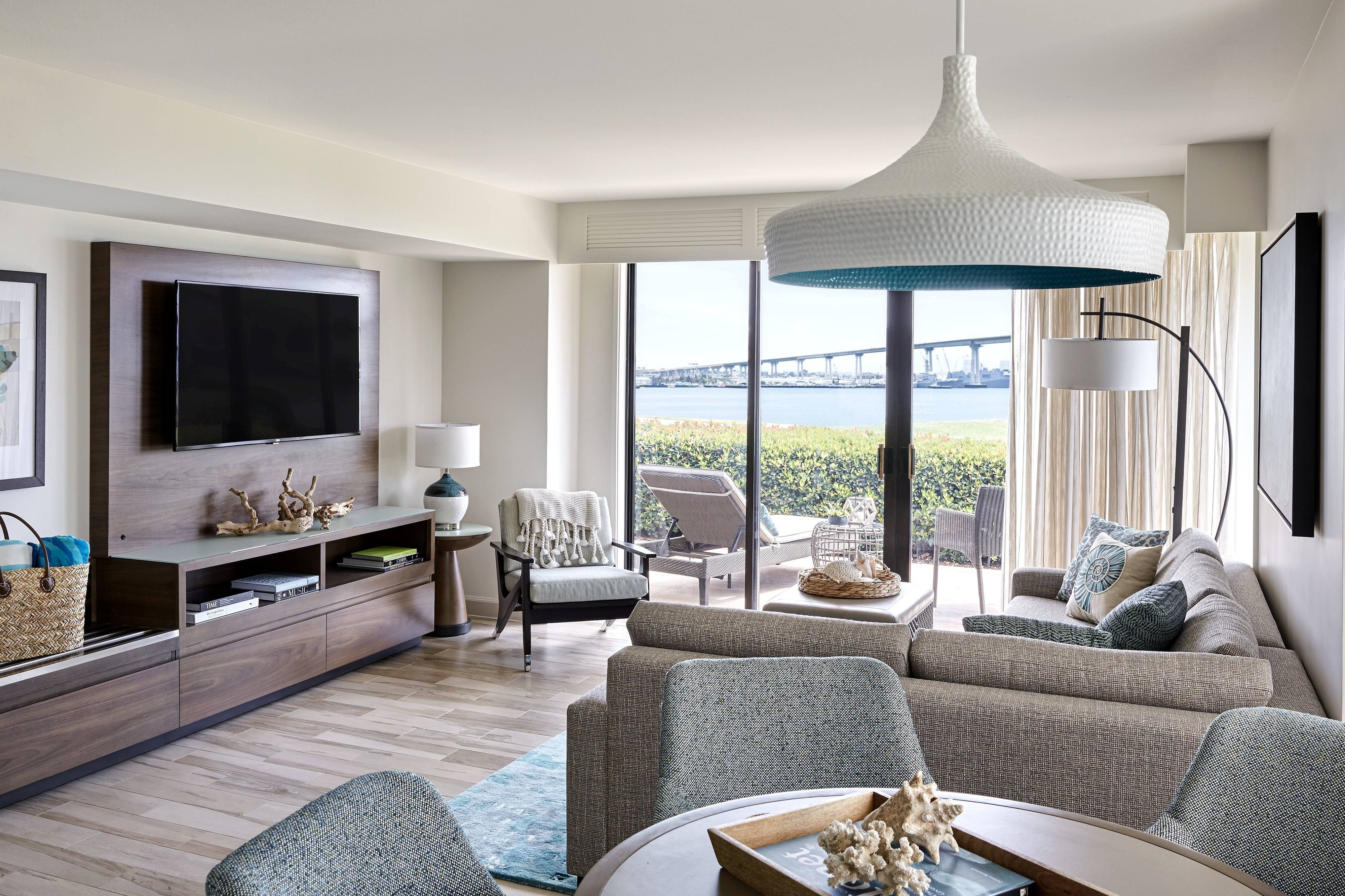 Living area with balcony overlooking Coronado bridge