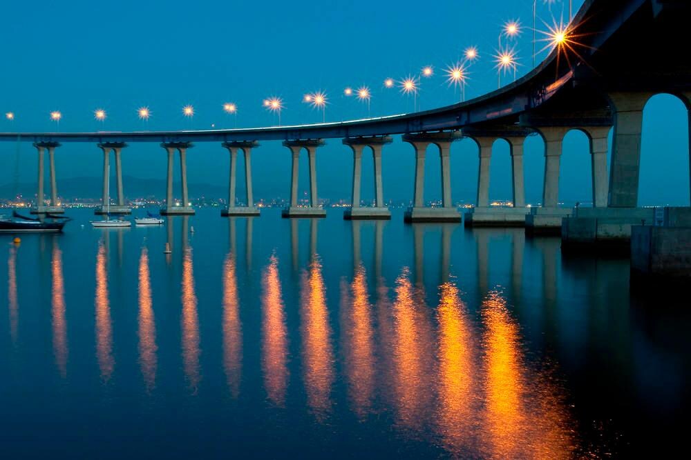 Coronado Bay Bridge at dusk