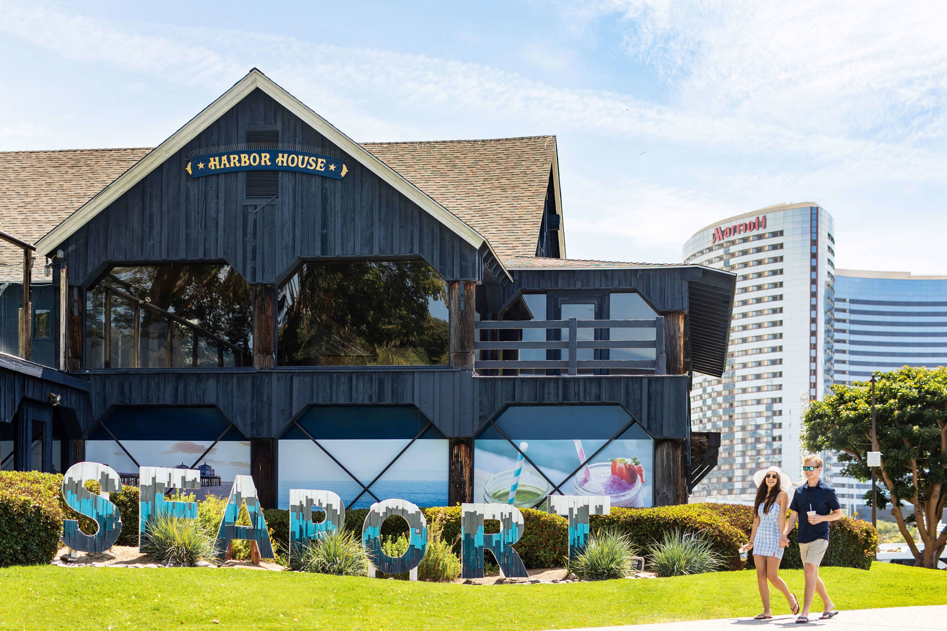 Couple walking through Seaport Village