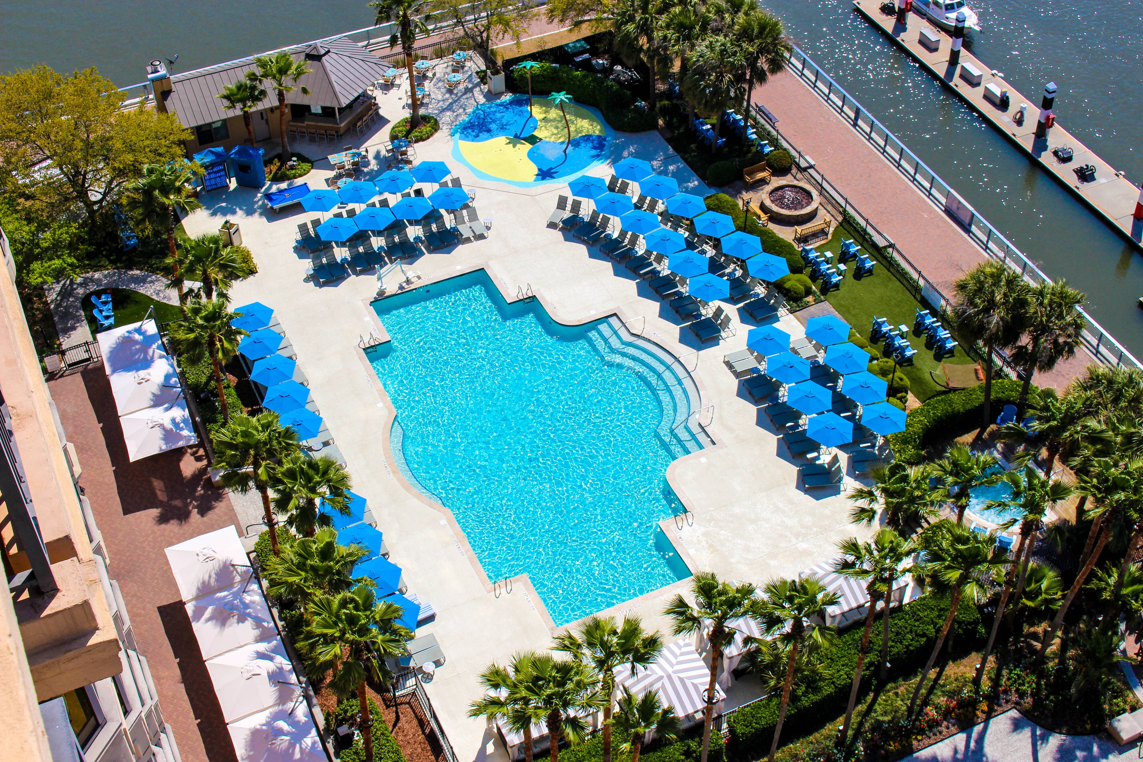 Outdoor pool aerial view