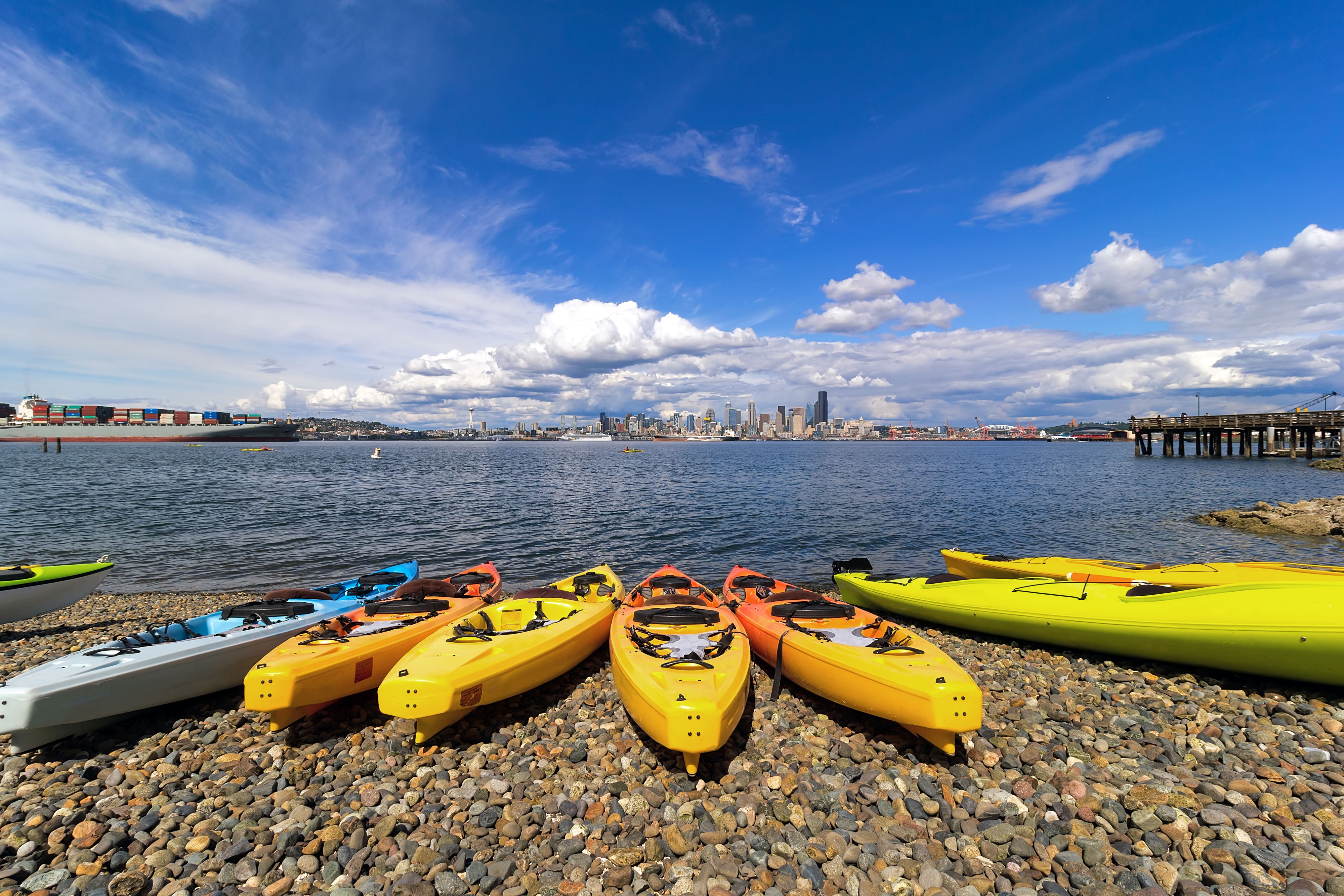 Kayaks on Alki beach