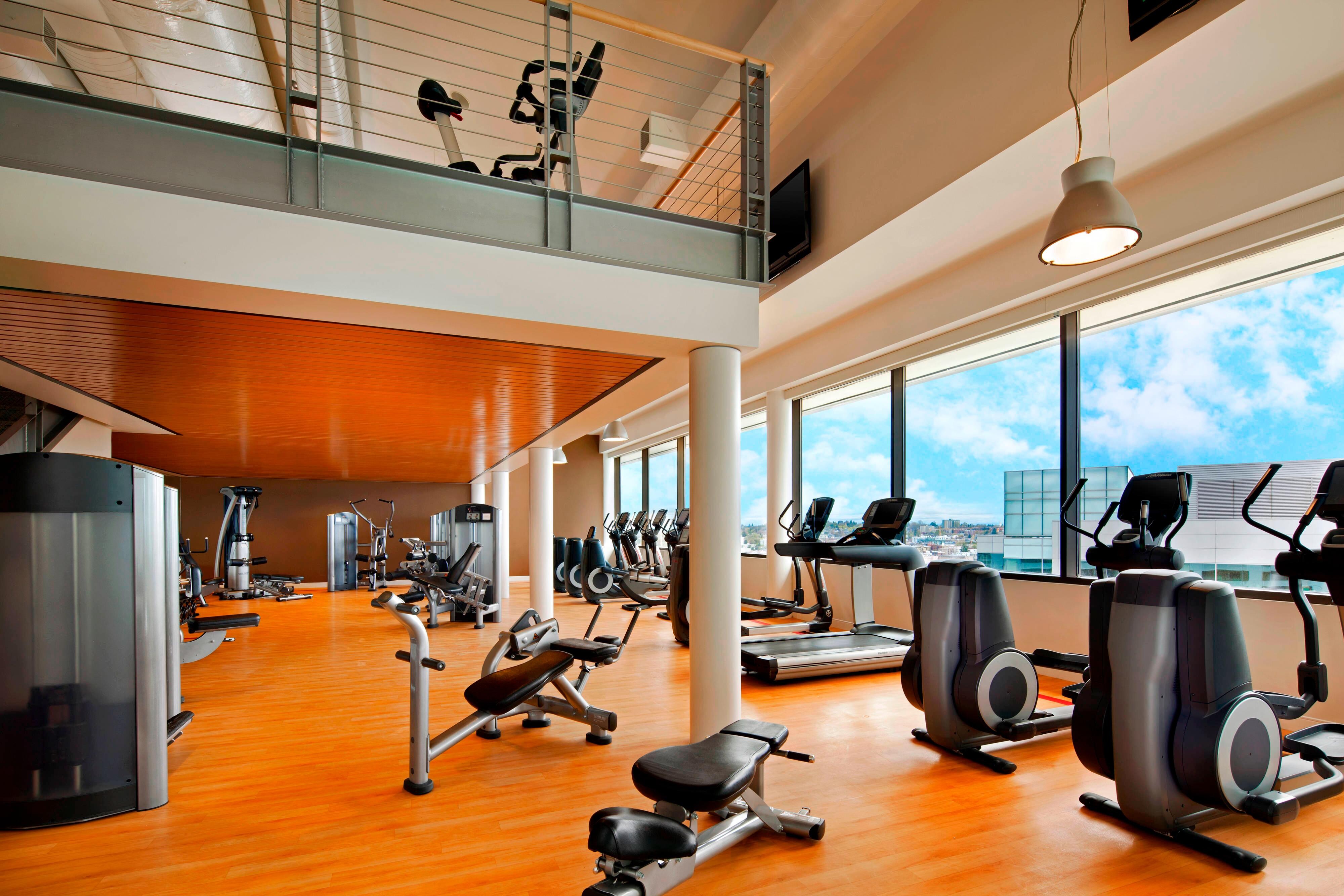 Fitness center with large windows