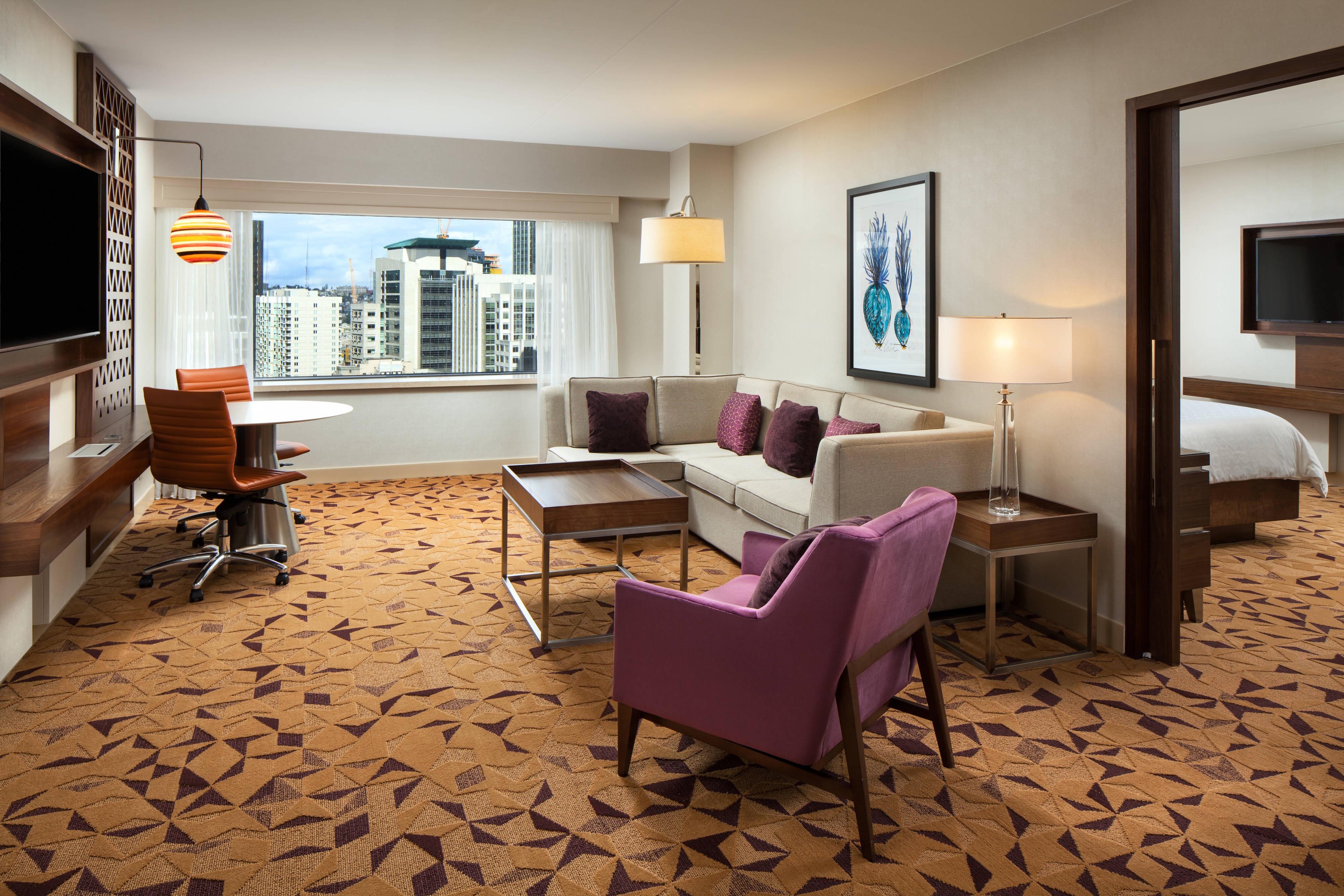 Guest suite living area with exterior view