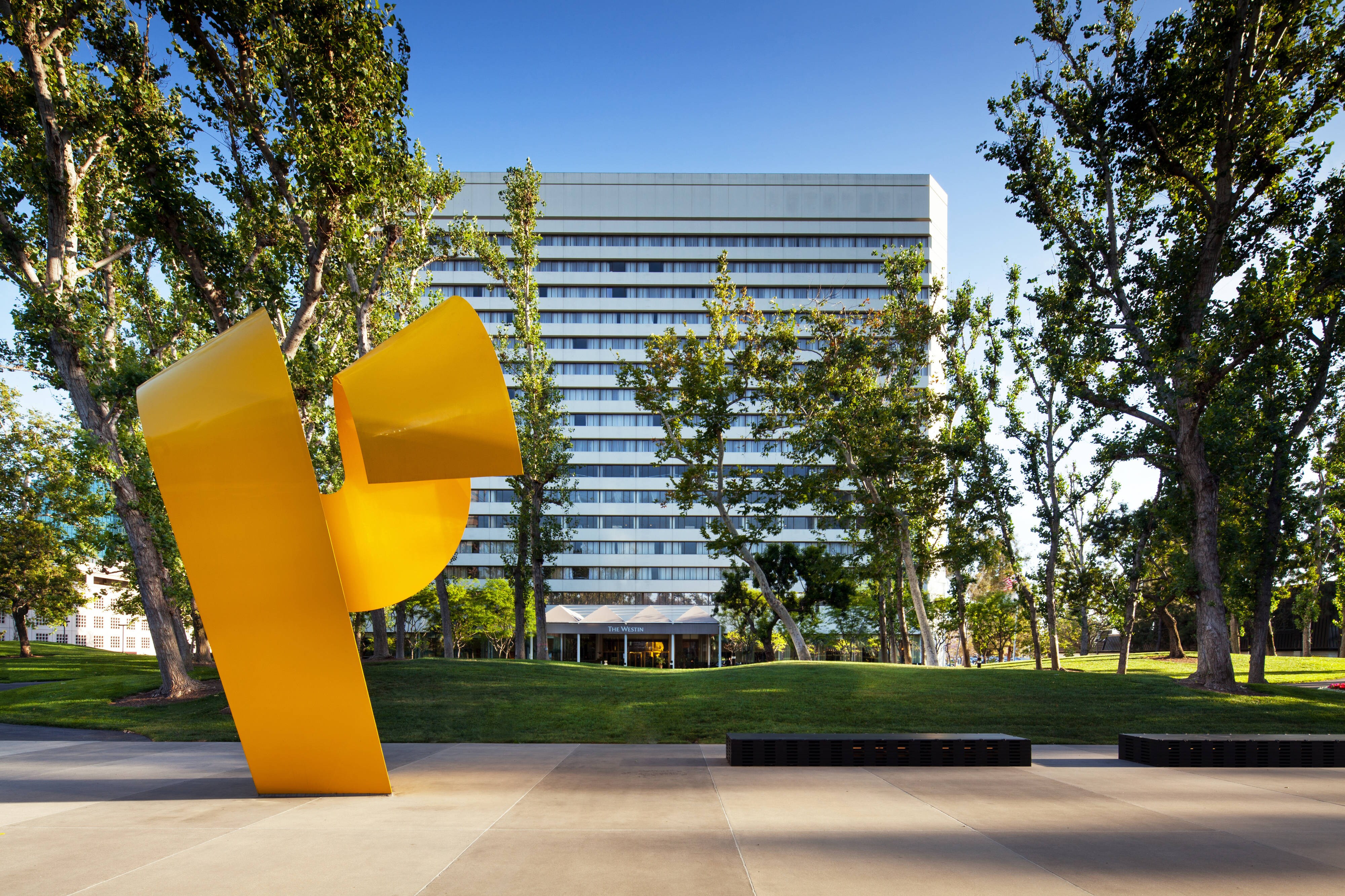 Hotel exterior with sculpture