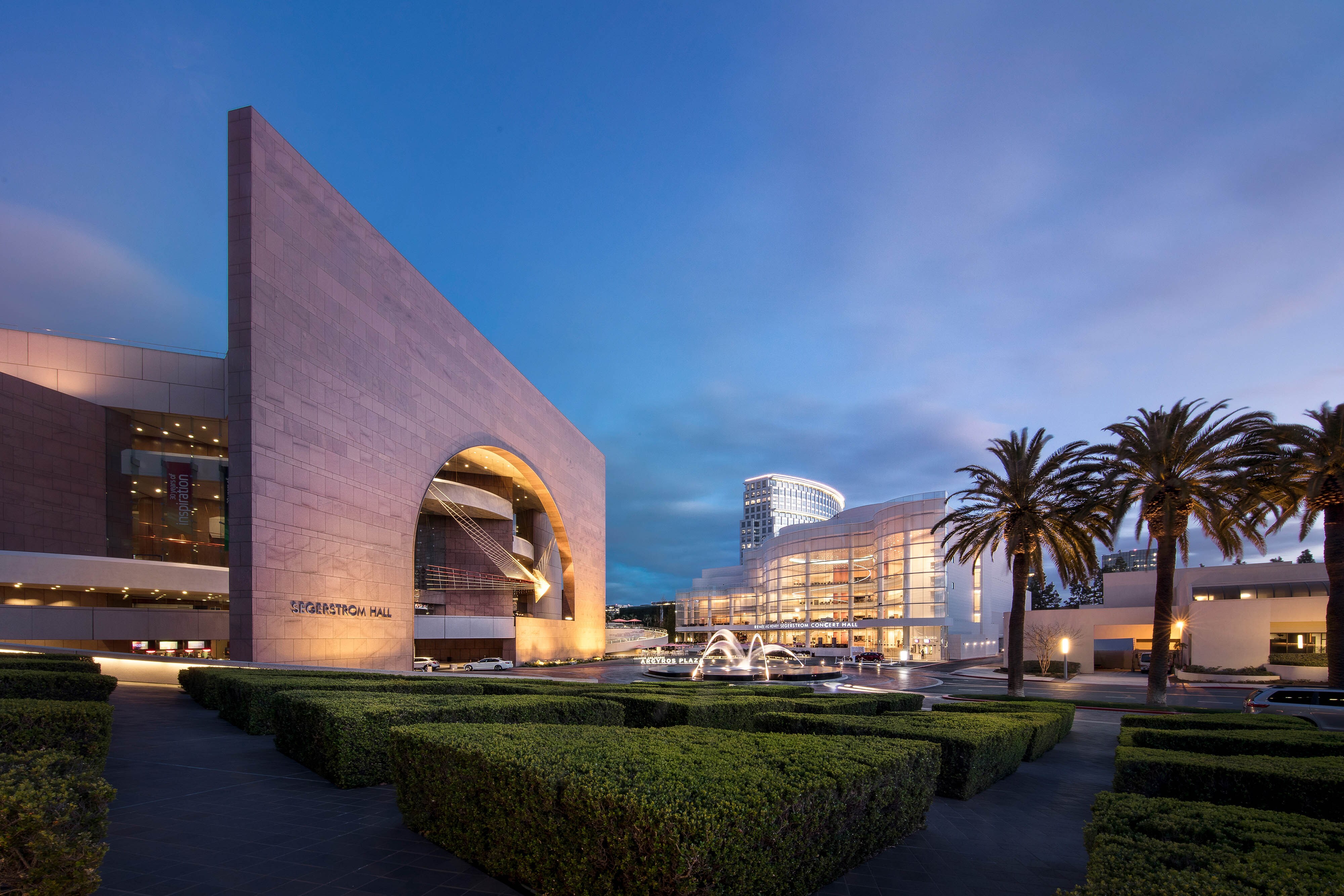 Segerstrom Center for the Arts exterior at dusk