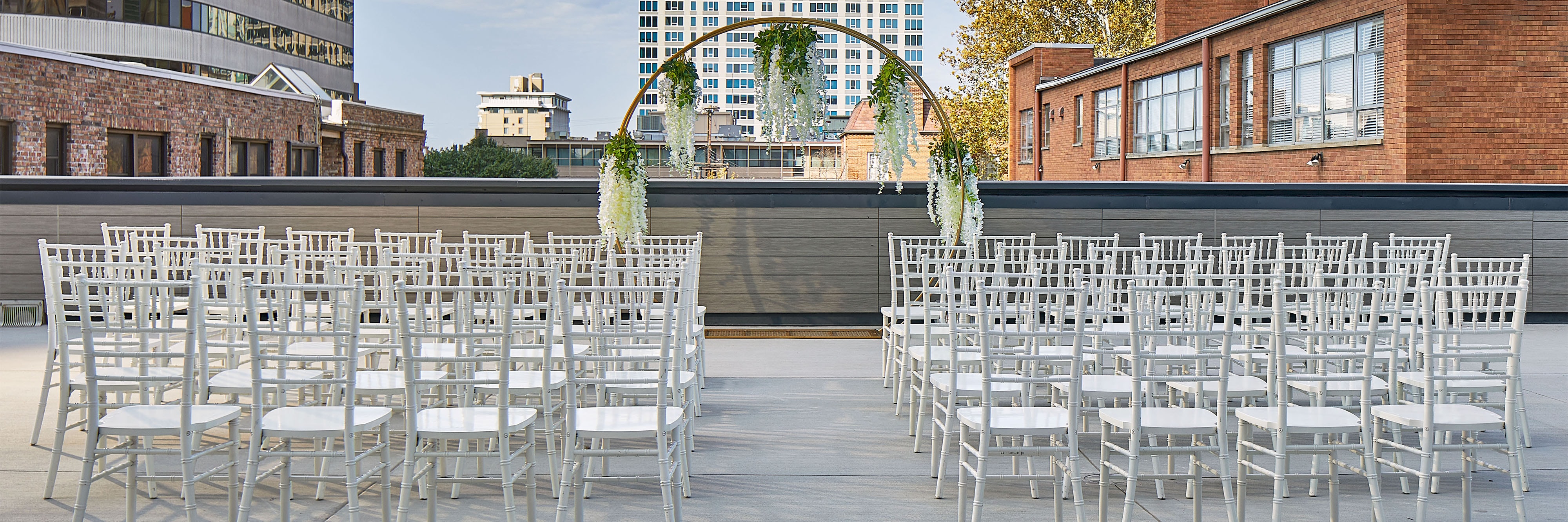 Outdoor wedding on pool deck